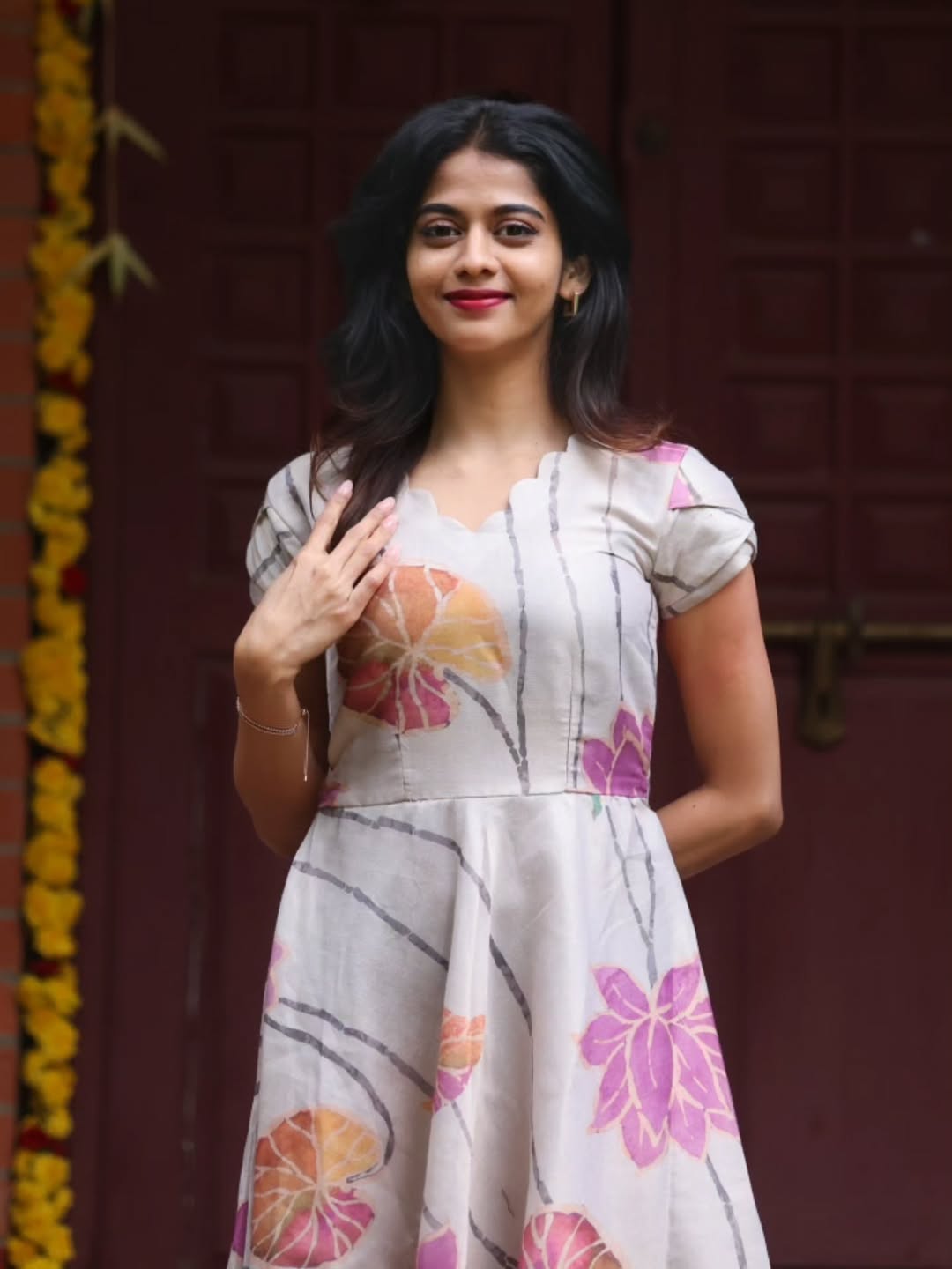 Ivory Bloom A-Line V-Neckline Dress