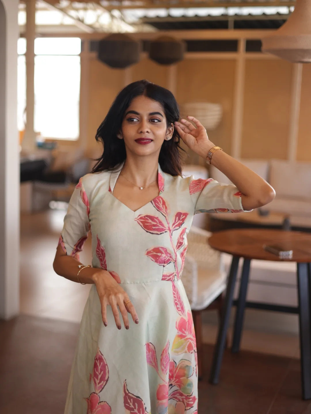 Mint Blossom Floral Pink, Coral & Peach Floral Accents Dress