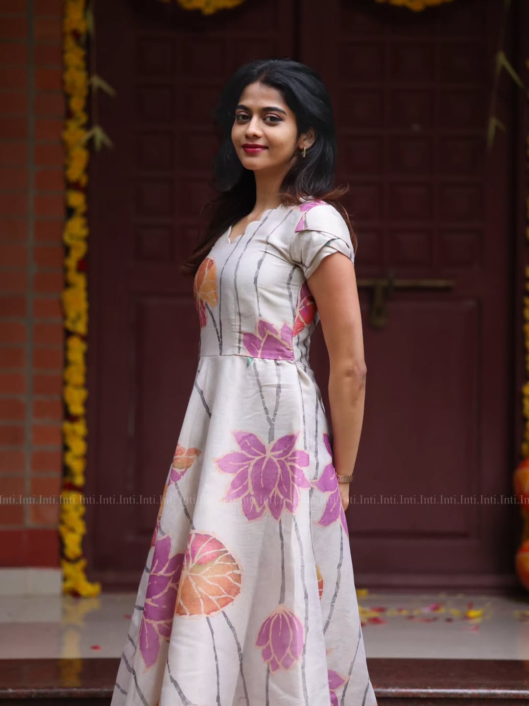 Ivory Bloom A-Line V-Neckline Dress