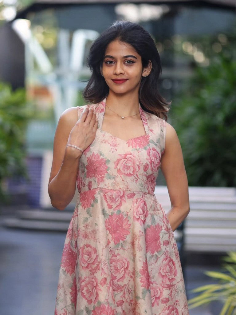 Women Blush Bloom Effortless Elegance Floral Dress  Flowing Lightweight Fabric with Feminine Silhouette Perfect for Brunch Evening or Festive Outfits