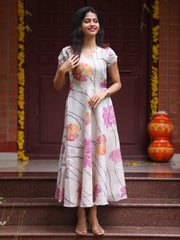 Ivory Bloom A Line Dress Lightweight Airy Fabric with Flattering V Neckline and Graceful Flowing Silhouette