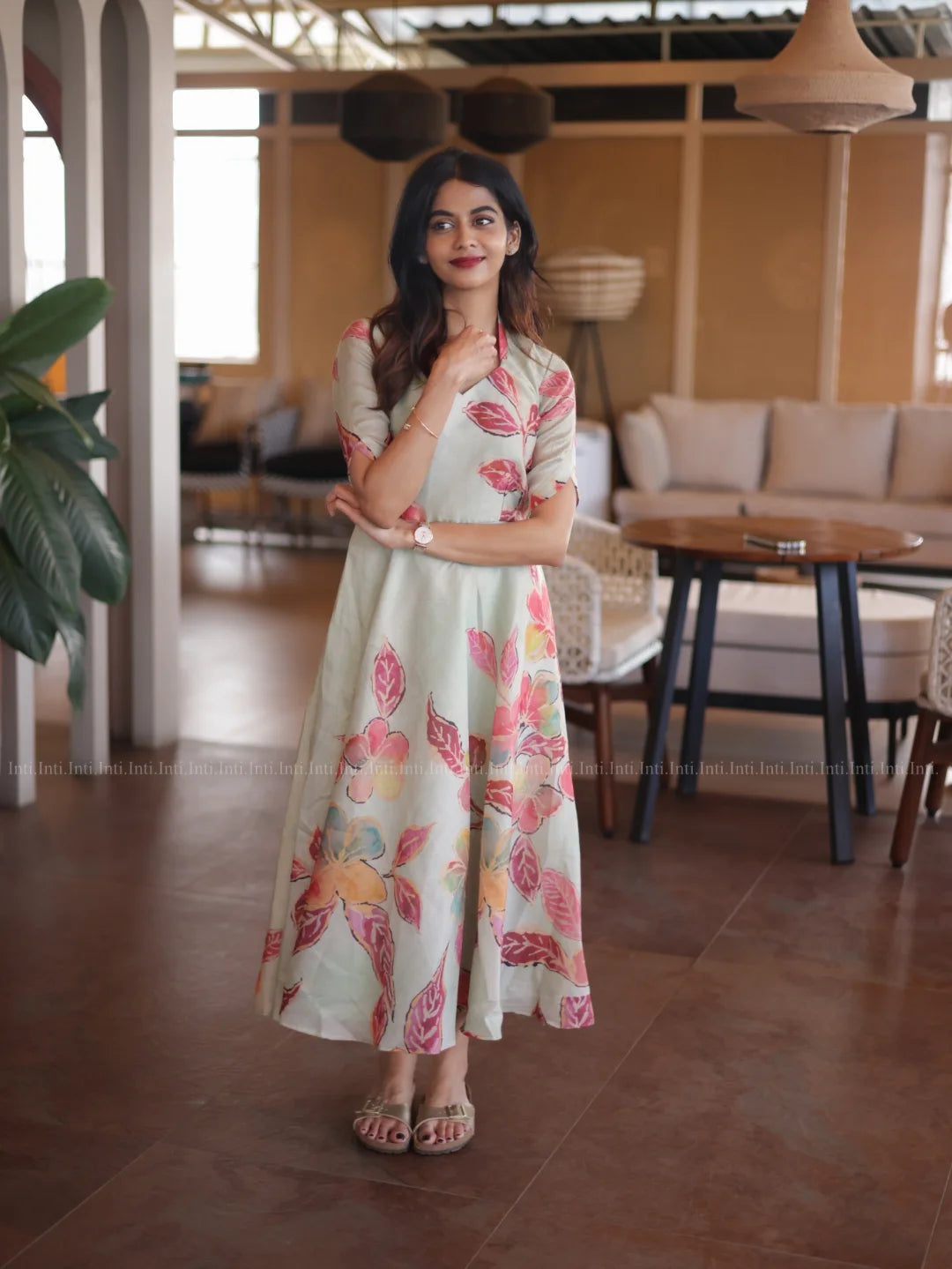 Mint Blossom Floral Pink, Coral & Peach Floral Accents Dress