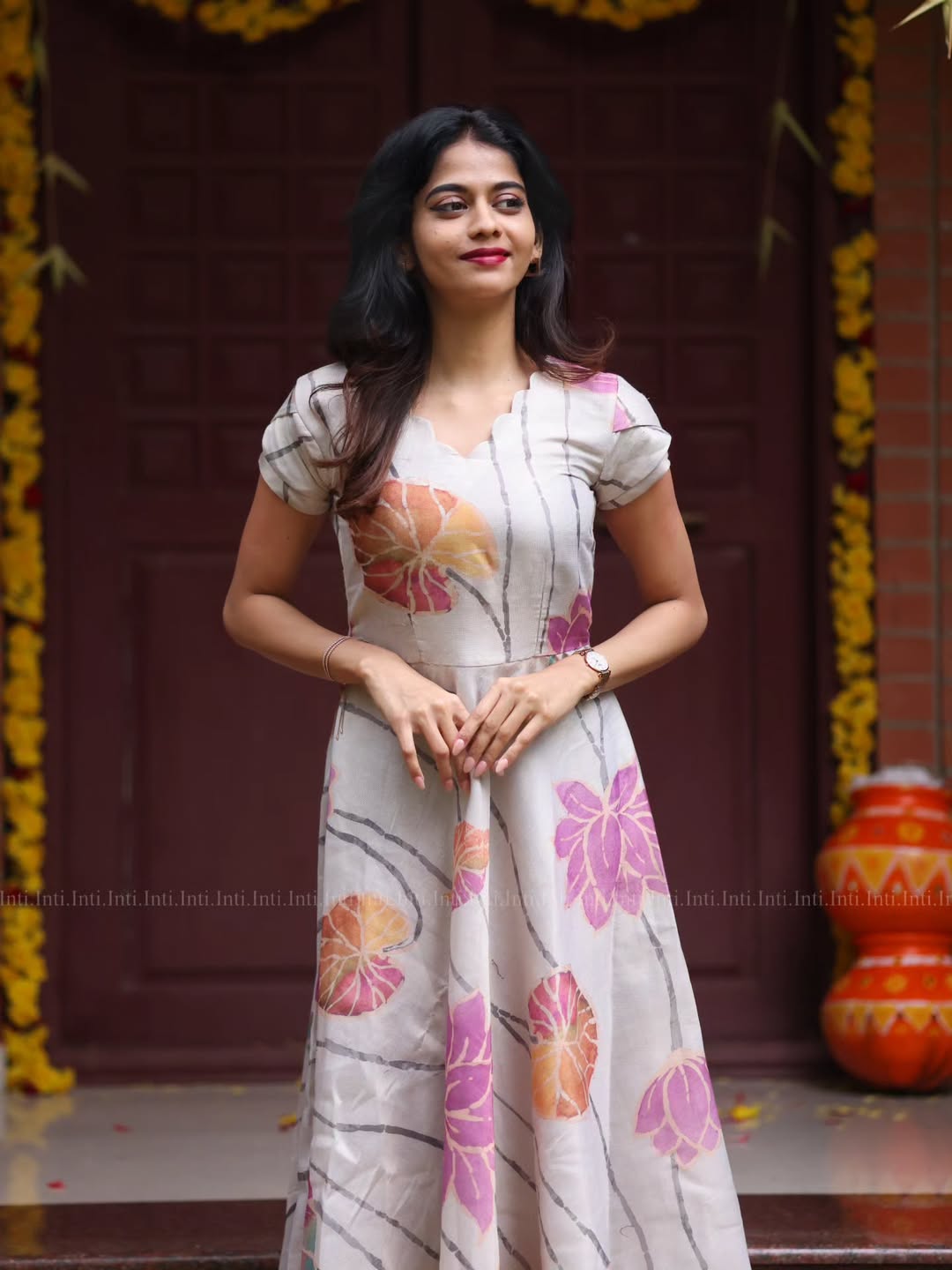 Ivory Bloom A-Line V-Neckline Dress