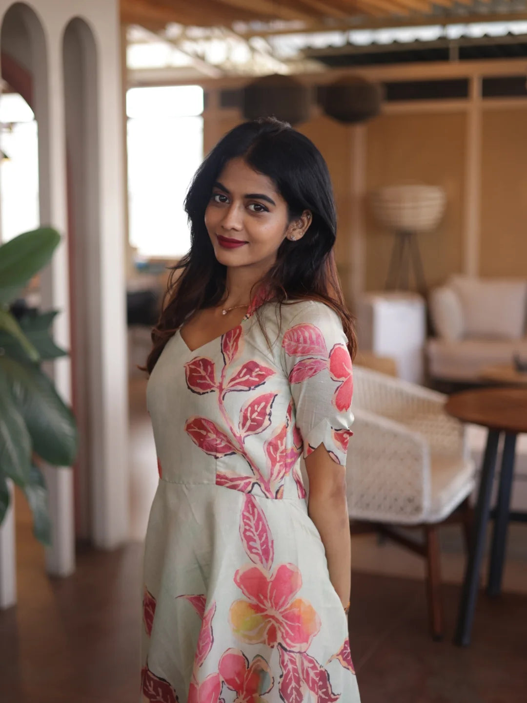 Mint Blossom Floral Pink, Coral & Peach Floral Accents Dress