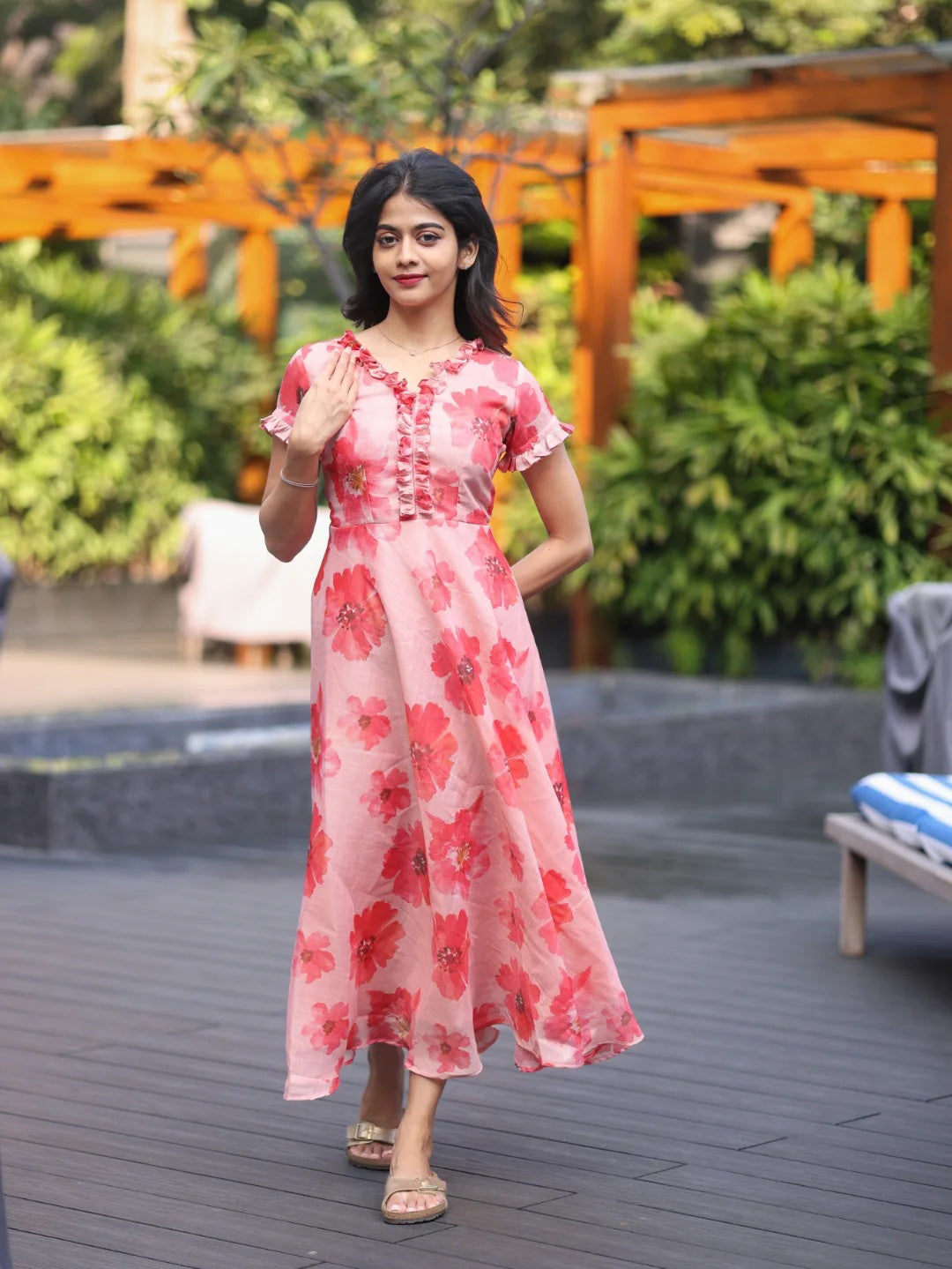 Floral Breeze Blush Pink Bloom Dress Soft Flowing Fabric with Feminine Silhouette Ideal for Brunch Evening or Festive Occasions