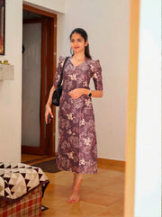 Plum Blossom Floral Kurti Dress for Women  Soft Flowing Fabric with Elegant Cut Perfect for Casual Brunch or Festive Occasions