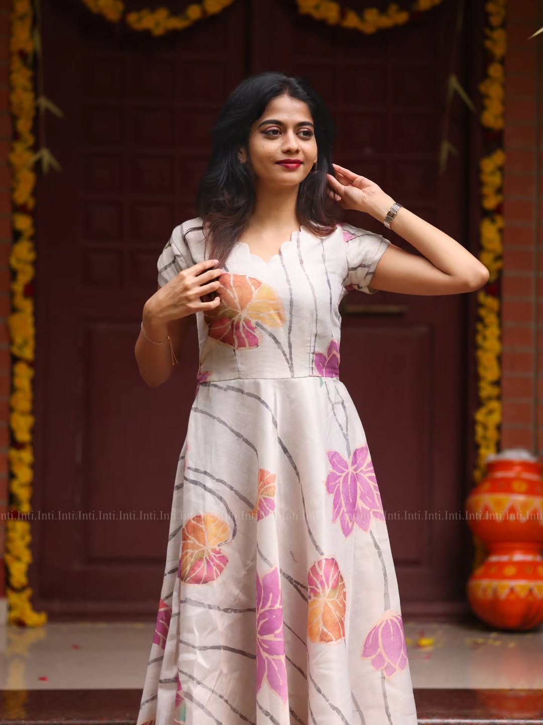 Ivory Bloom A-Line V-Neckline Dress