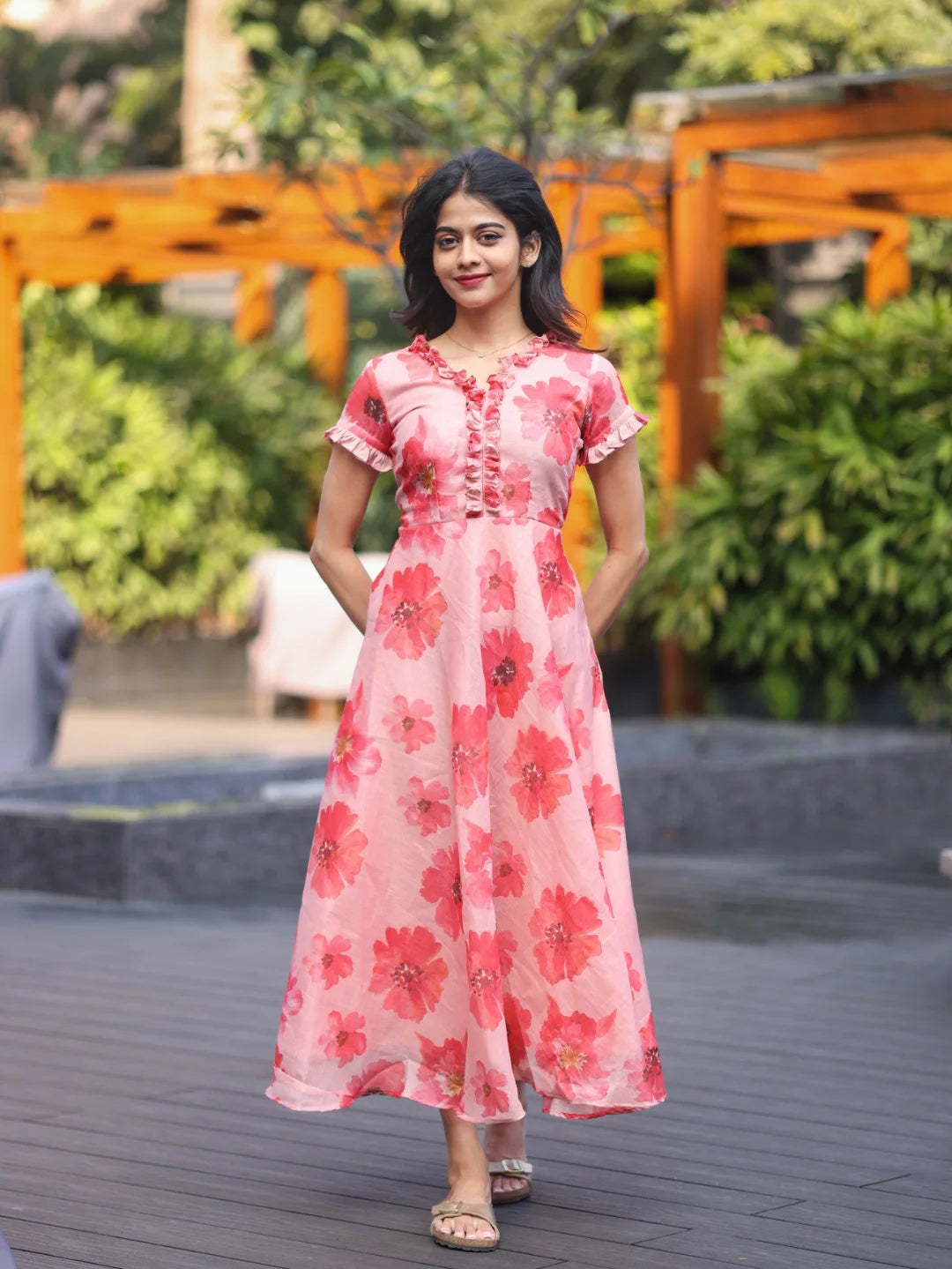 Floral Breeze Blush Pink Bloom Dress Soft Flowing Fabric with Feminine Silhouette Ideal for Brunch Evening or Festive Occasions