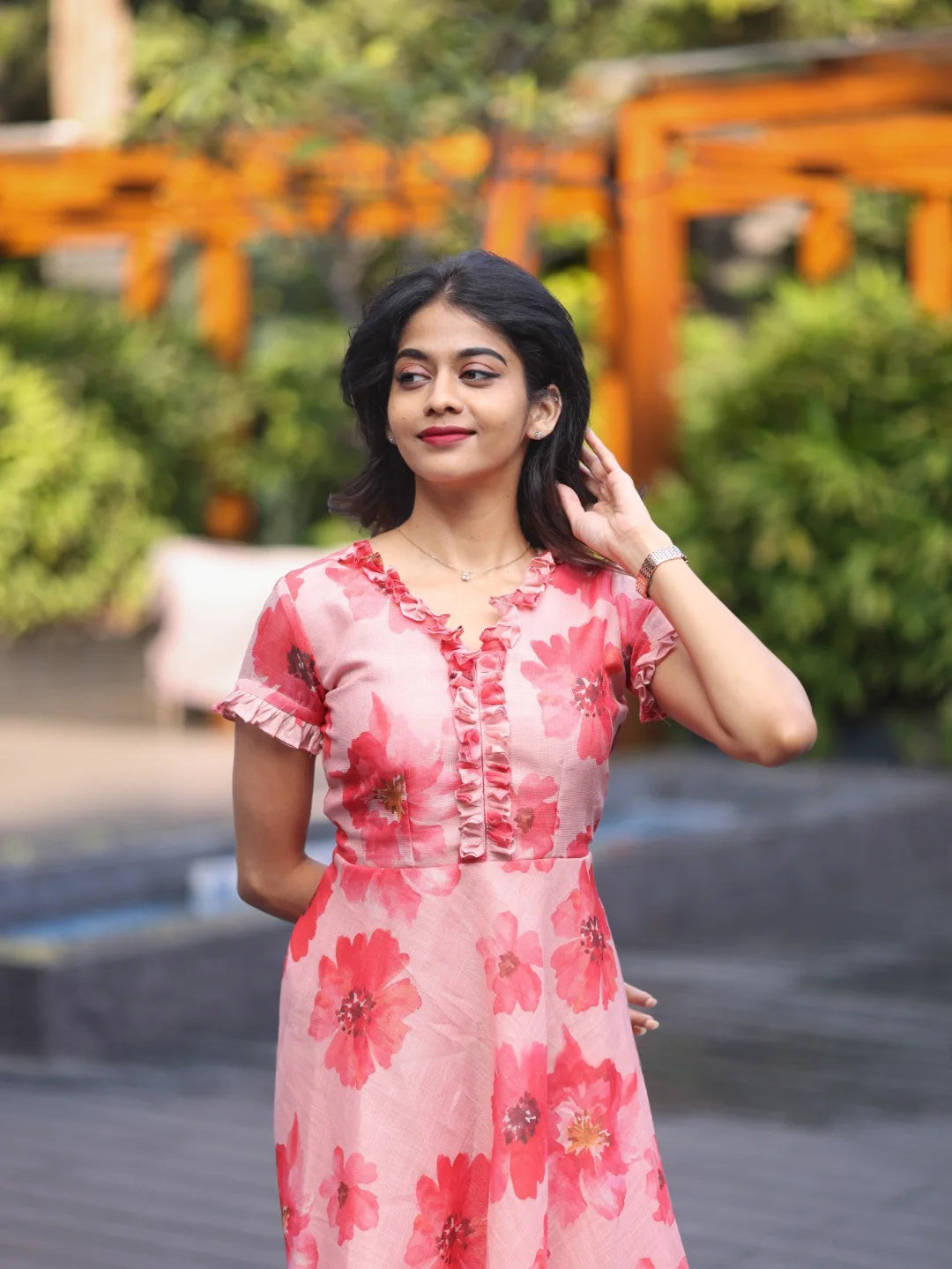 Floral Breeze Blush Pink Bloom Dress Soft Flowing Fabric with Feminine Silhouette Ideal for Brunch Evening or Festive Occasions