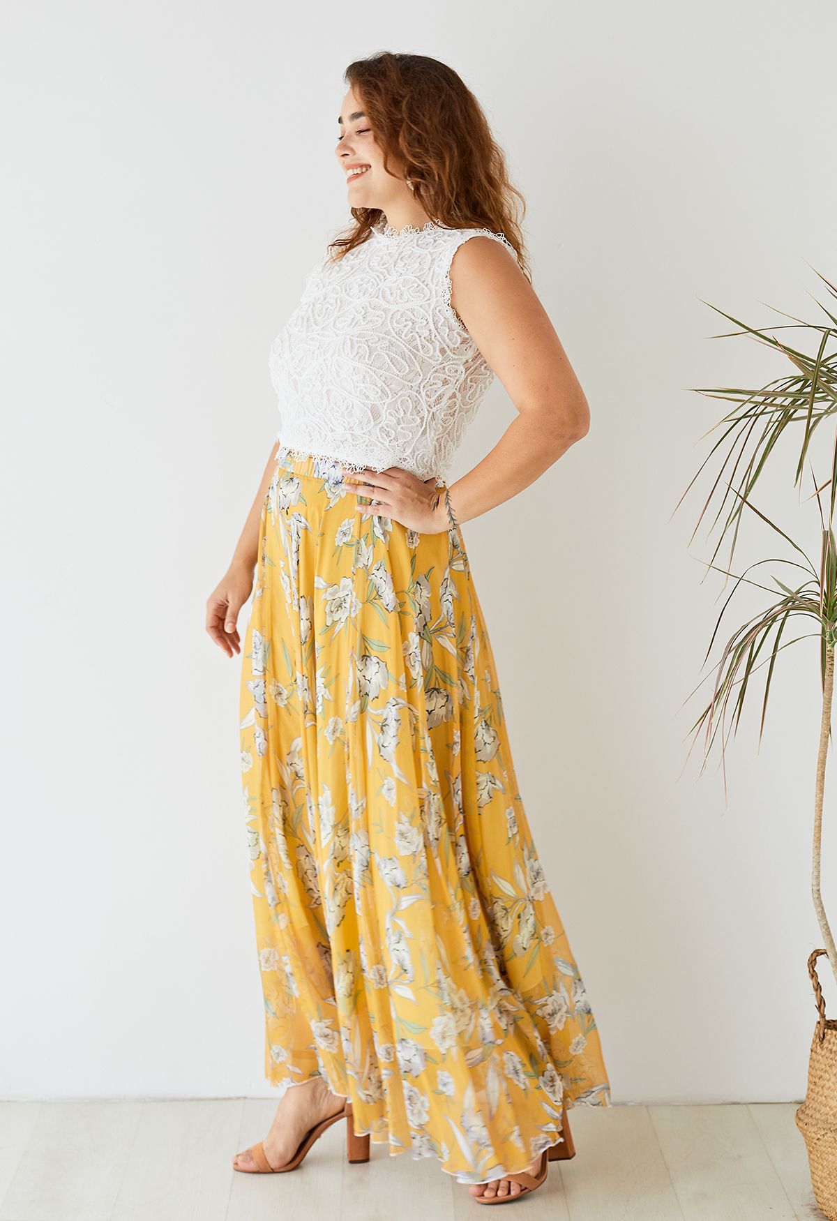 Golden Meadow Floral Georgette Maxi Skirt for Women Featuring a Gentle Flow Lightweight Comfort, and Feminine Charm