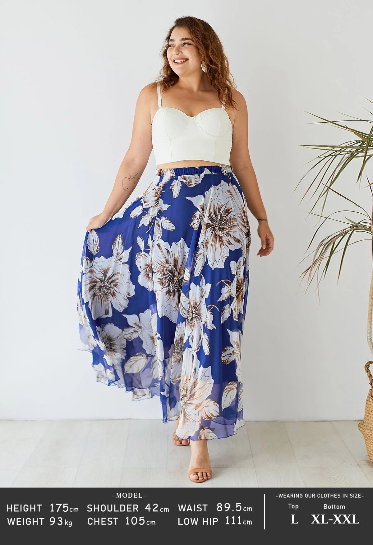 Navy Blue Floral Elegance Maxi Skirt Statement Large Blooms with Airy Feminine Flow