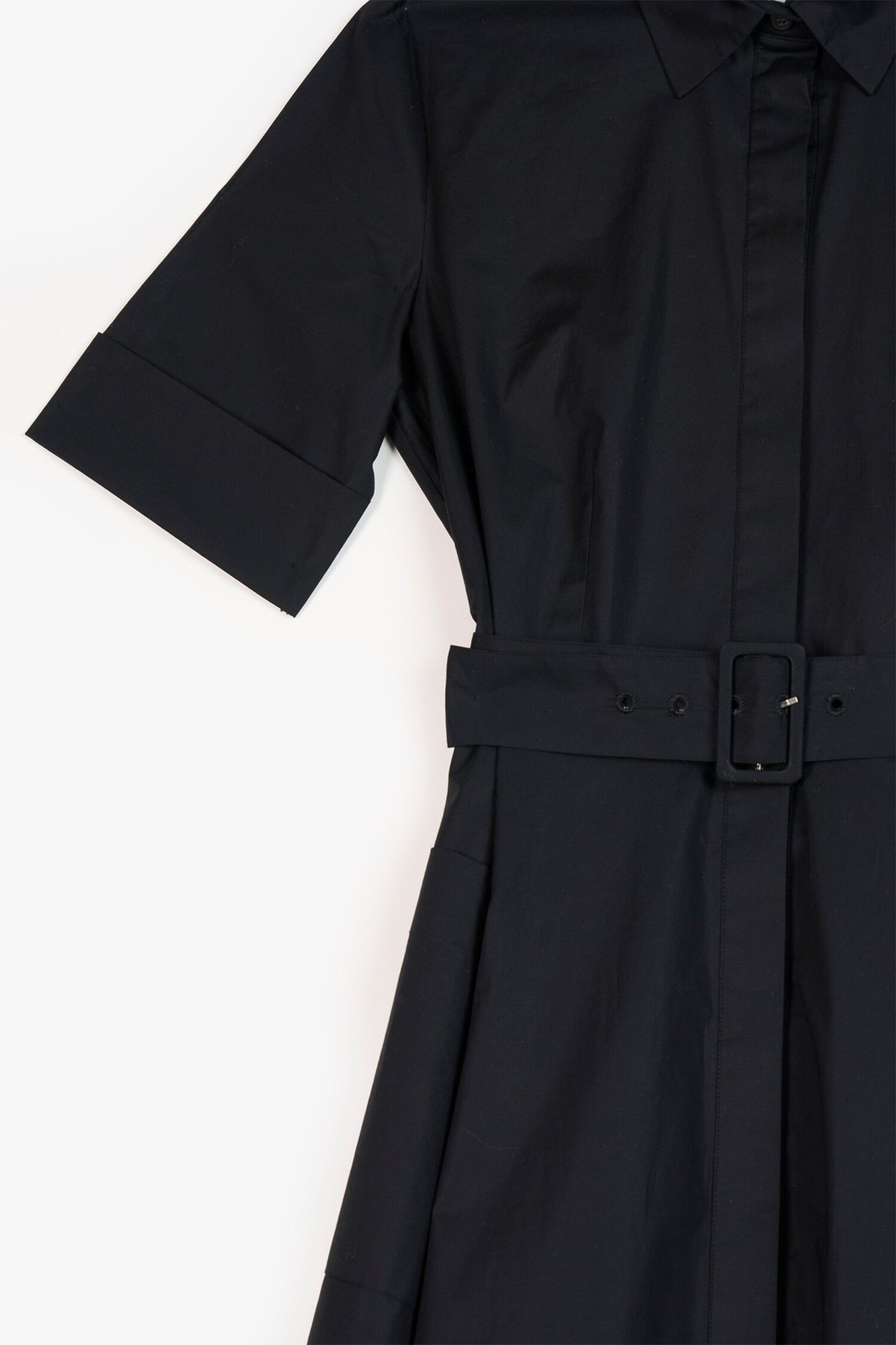 Black Cotton Collared Side Slit Dress for Women