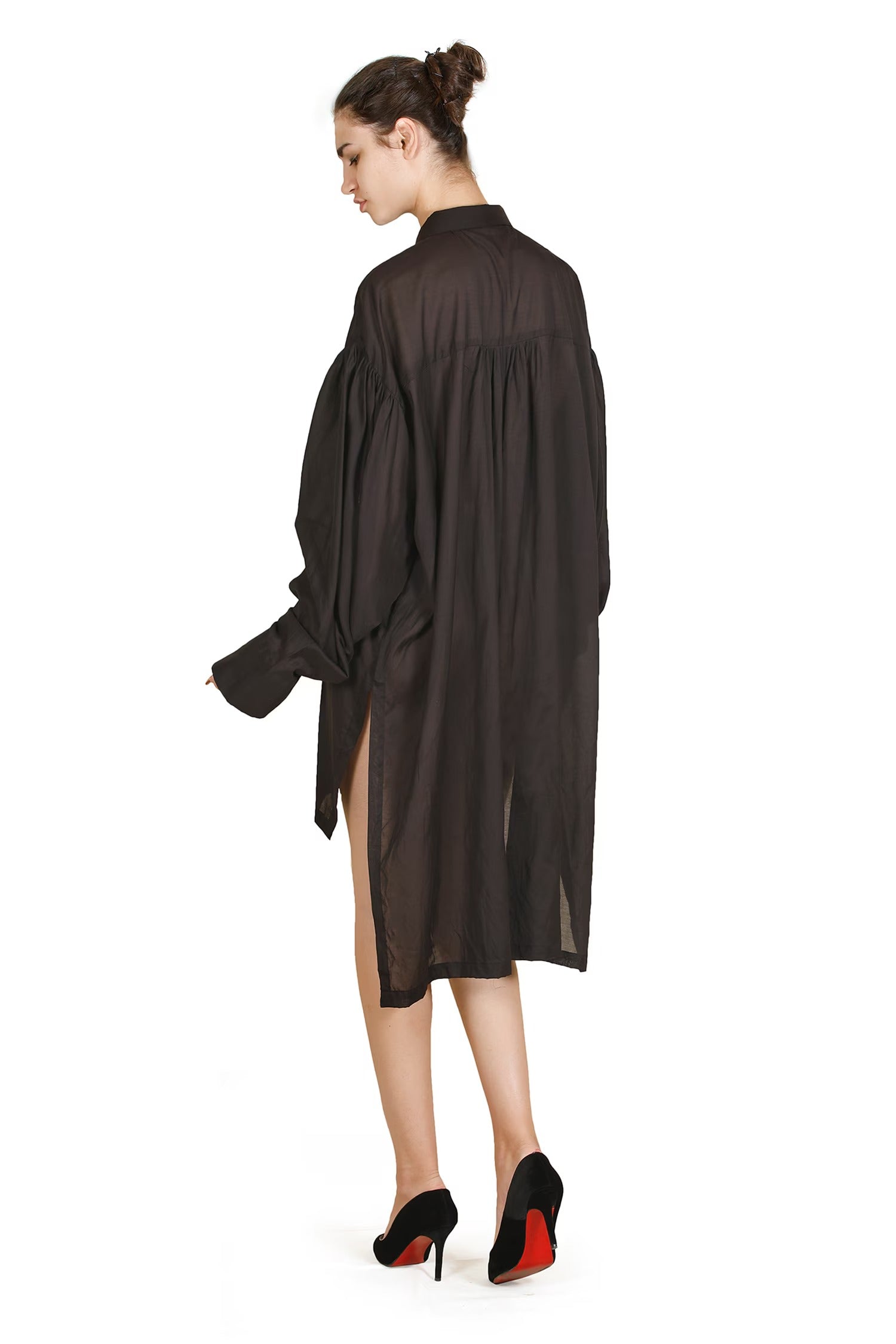 Black Cotton Viscose Collared Ease Dress for Women