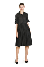 Black Cotton Viscose Collared Soft Dress for Women