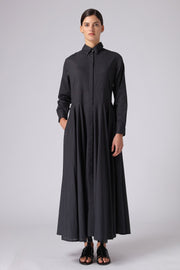 Black Cotton Shirt Collar Dress for Women