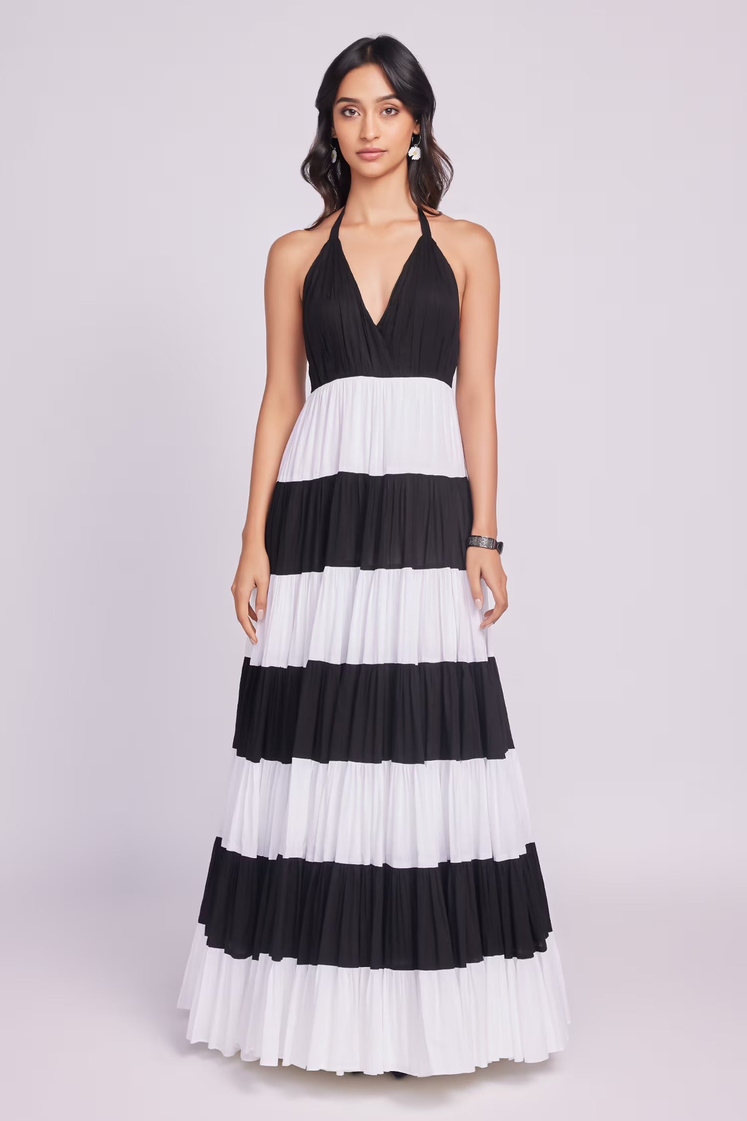 Black Cotton Halter Neck Maxi Dress for Women