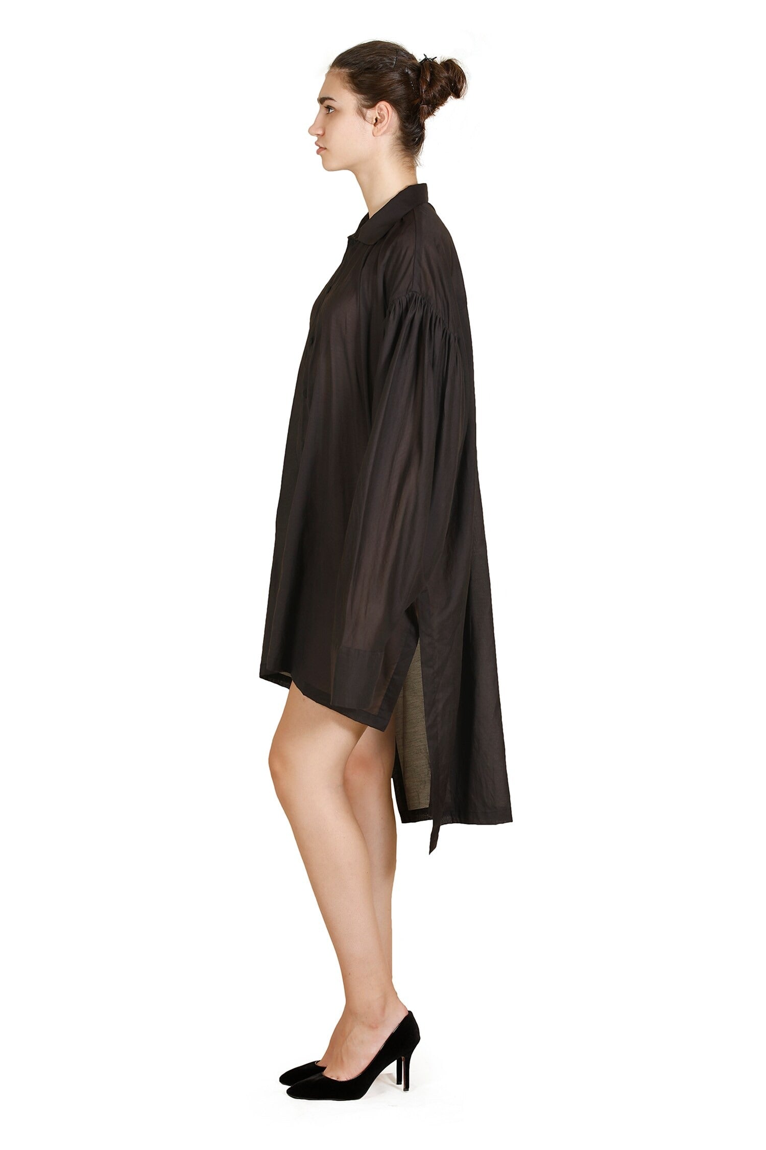Black Cotton Viscose Collared Ease Dress for Women