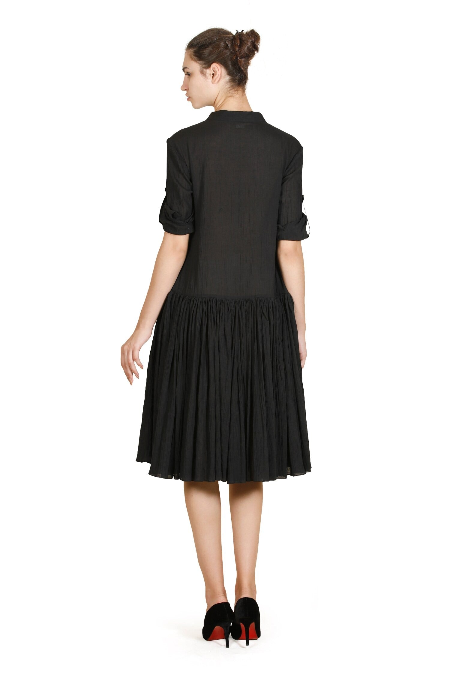 Black Cotton Viscose Collared Soft Dress for Women