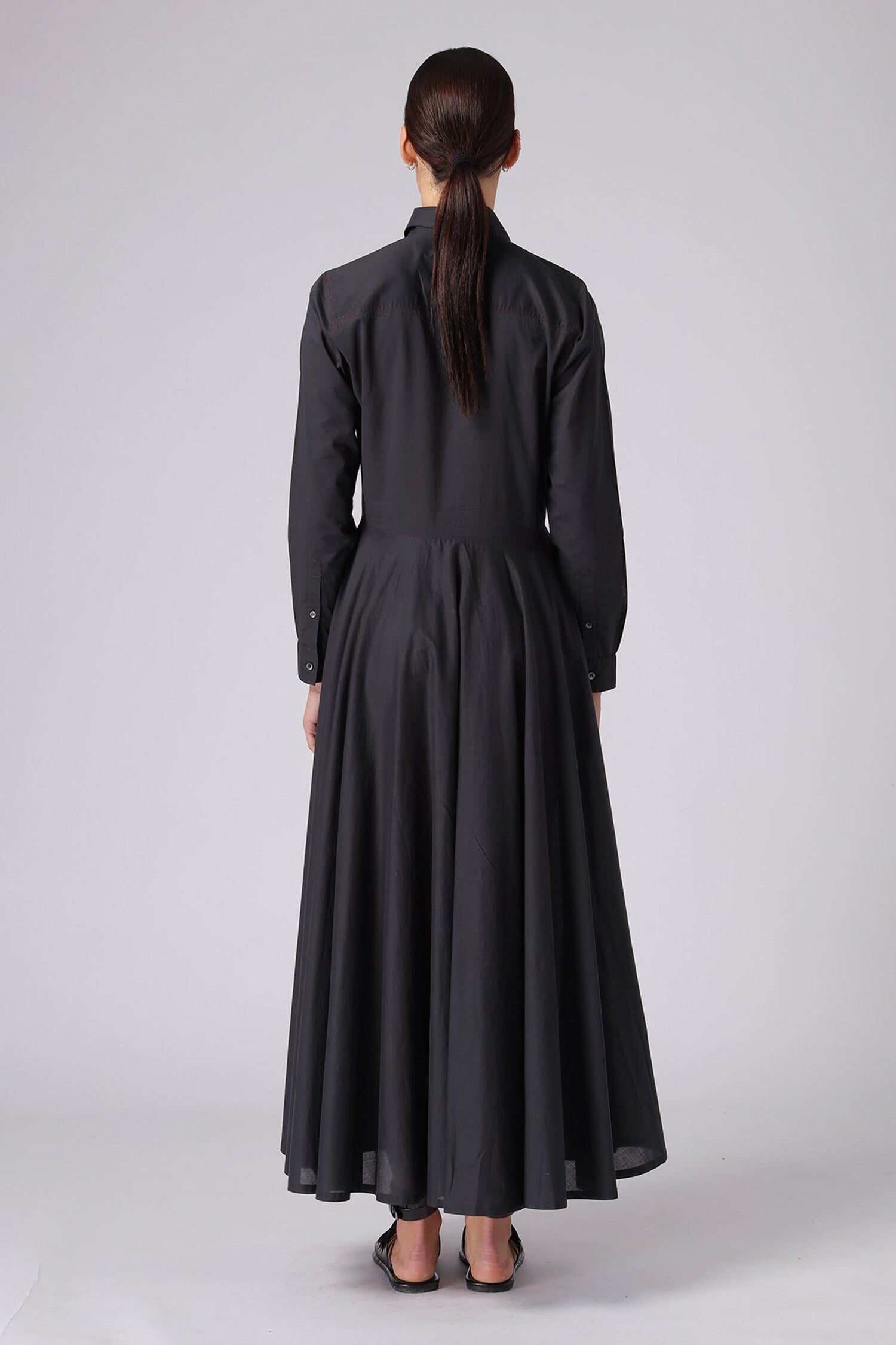 Black Cotton Shirt Collar Dress for Women