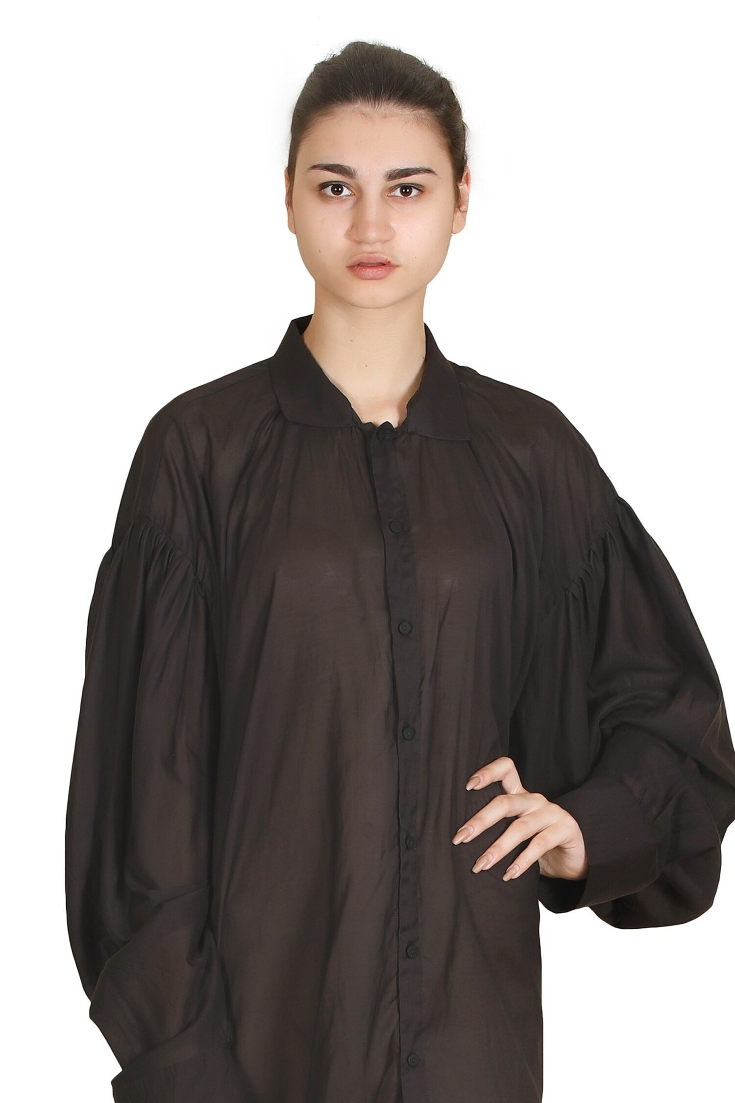 Black Cotton Viscose Collared Ease Dress for Women