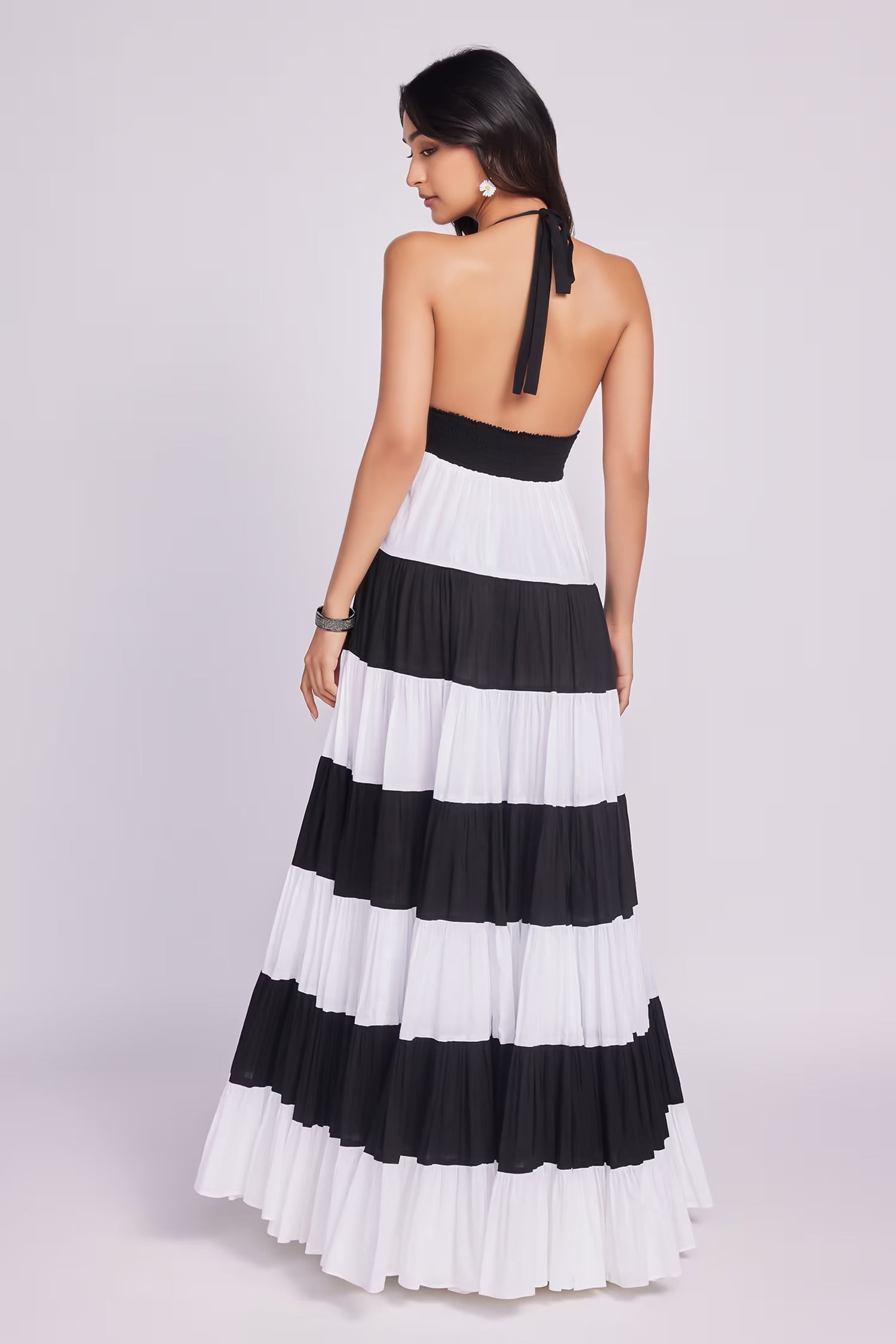 Black Cotton Halter Neck Maxi Dress for Women
