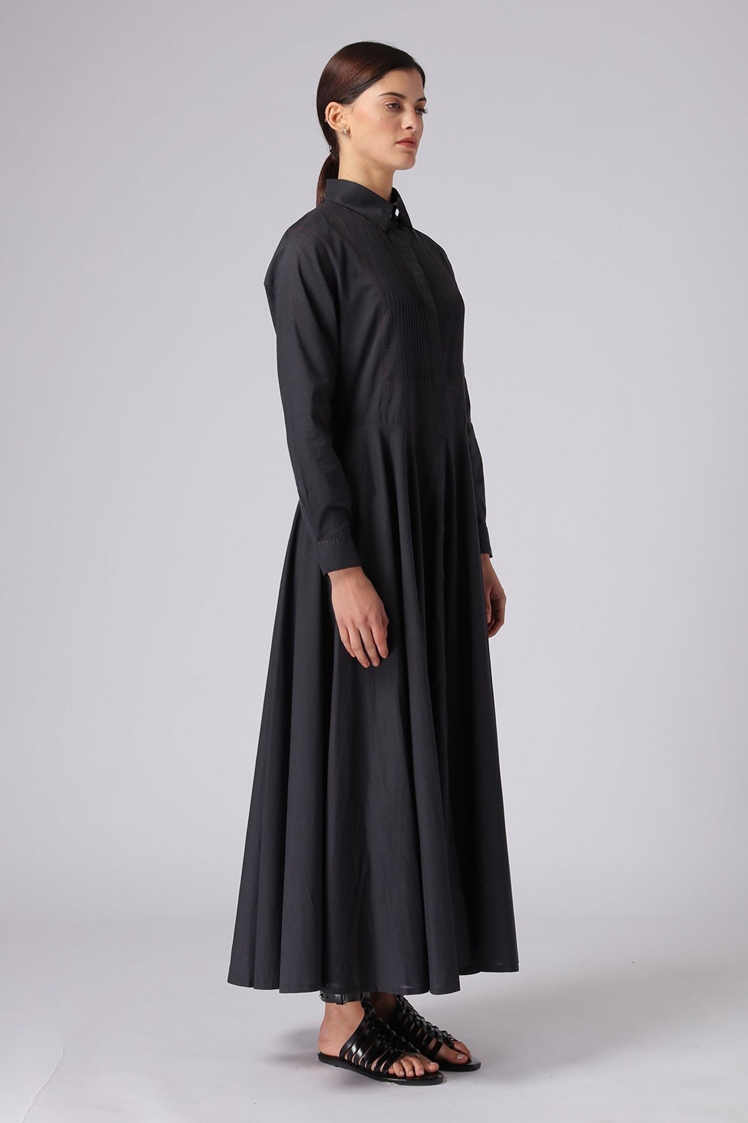 Black Cotton Shirt Collar Dress for Women
