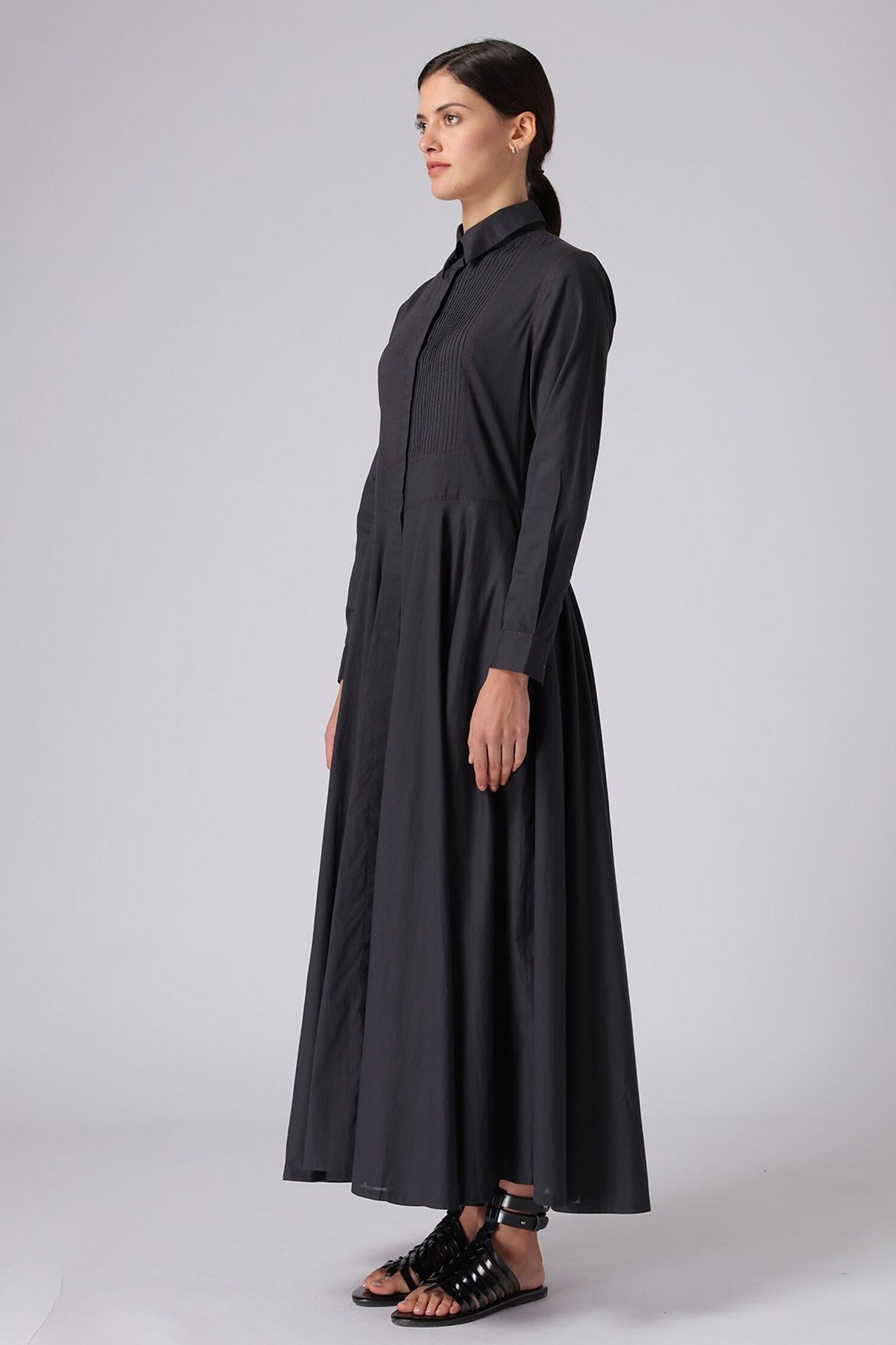 Black Cotton Shirt Collar Dress for Women