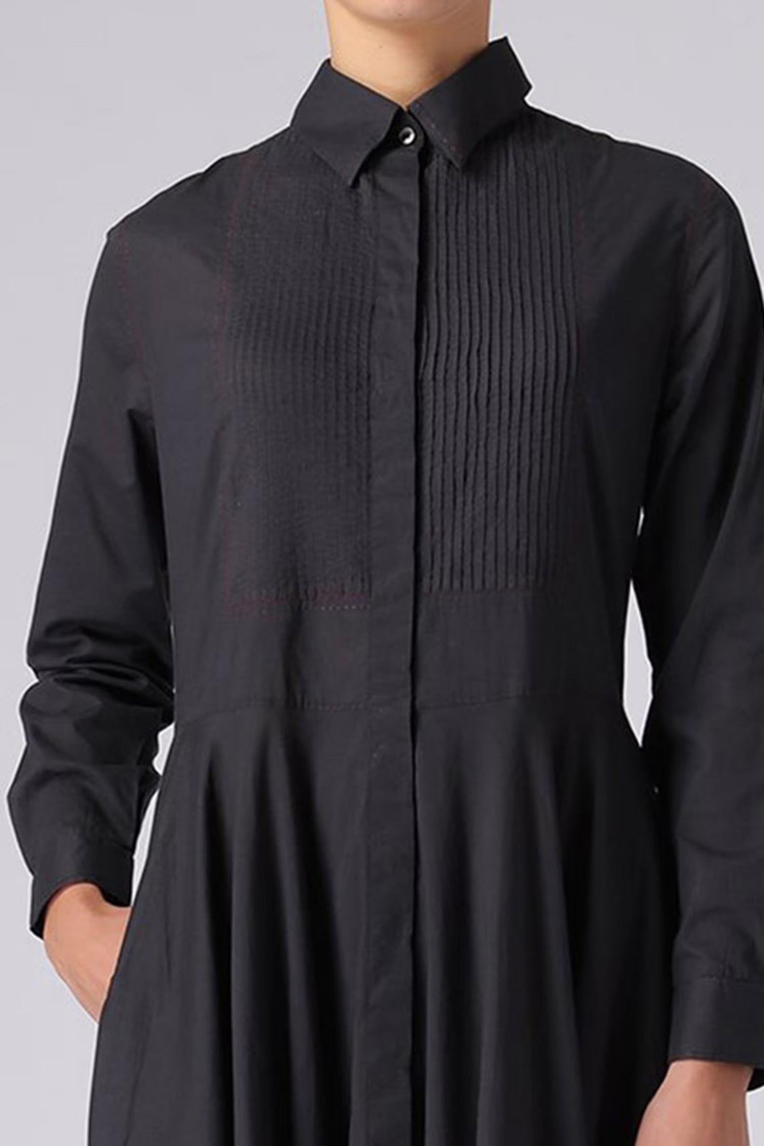 Black Cotton Shirt Collar Dress for Women