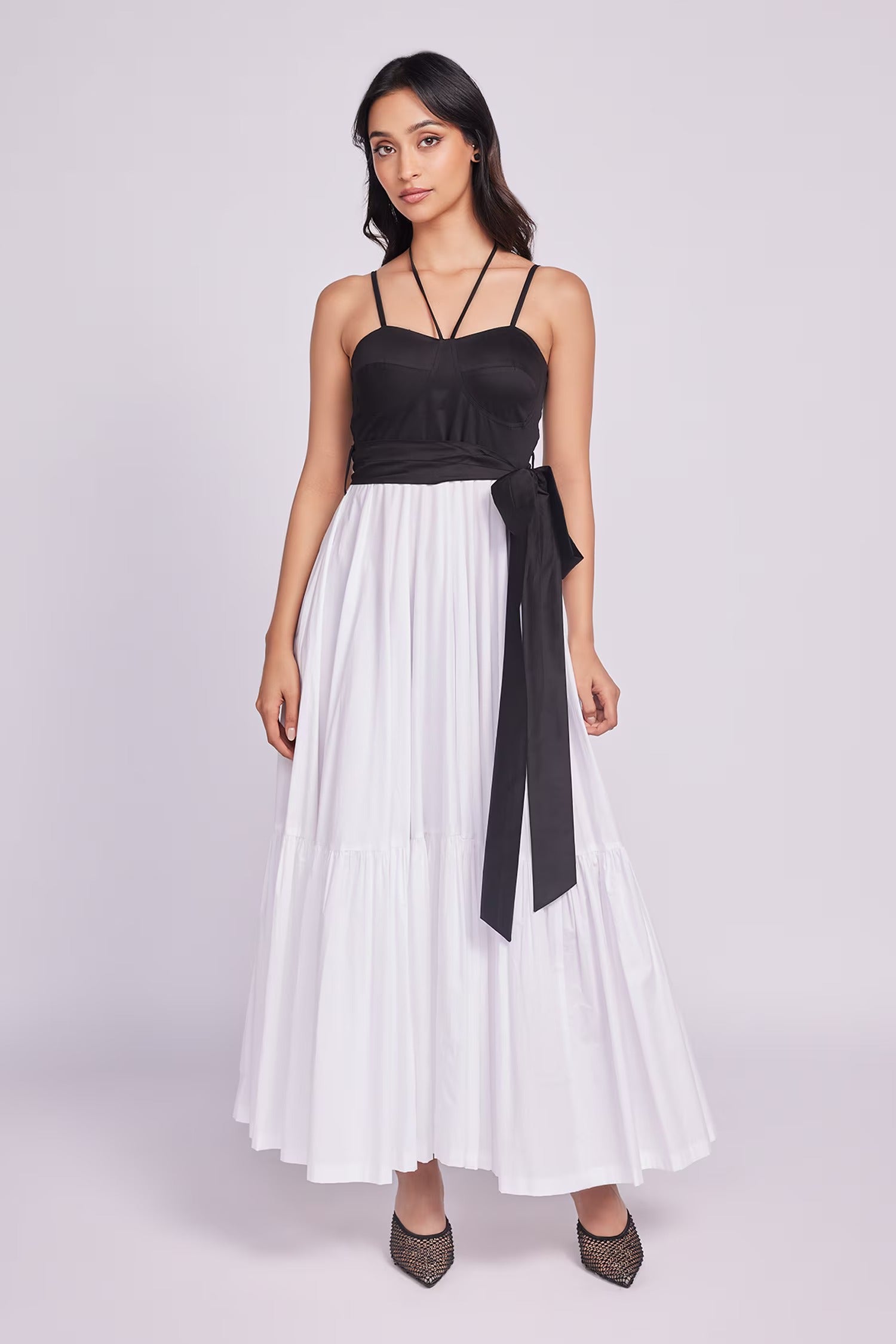 Black Cotton Two Tone Maxi Dress for Women