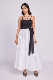 Black Cotton Two Tone Maxi Dress for Women