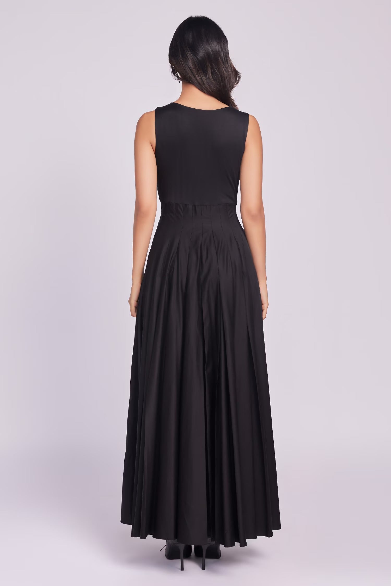 Black Cotton Buckles Round Neck Designer Dress for Women