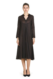 Black Cotton Viscose Split V-Neck Dress for Women