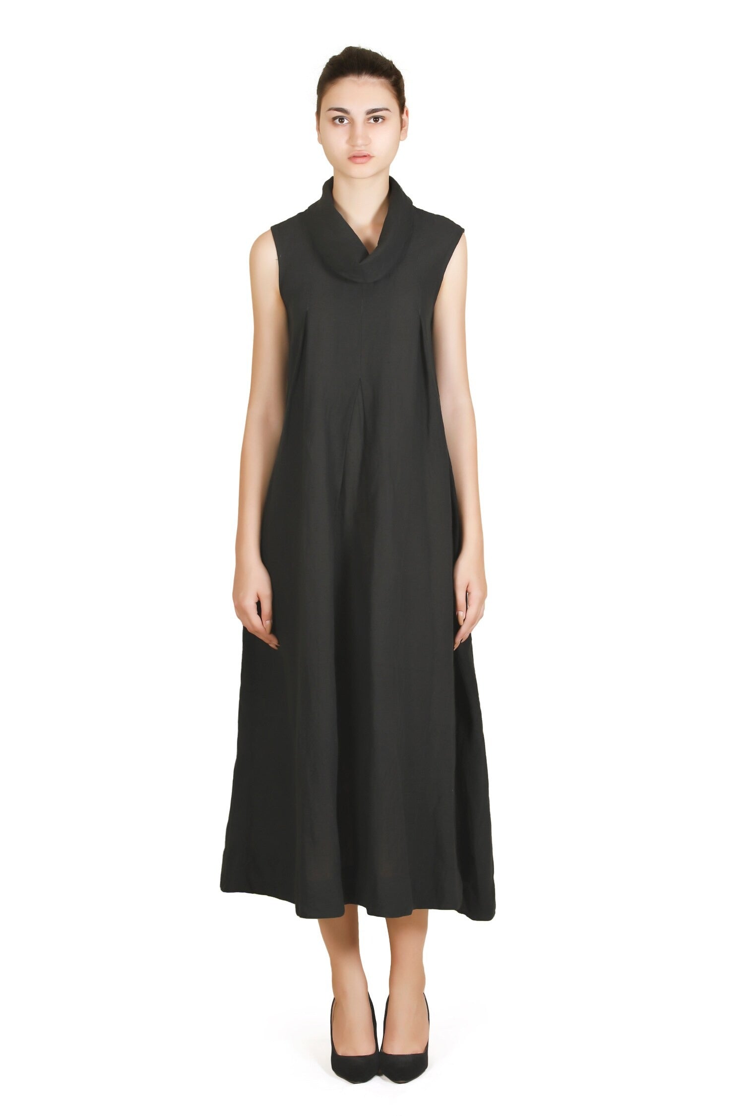 Black Cotton Viscose Cowl Neck Dress for Women
