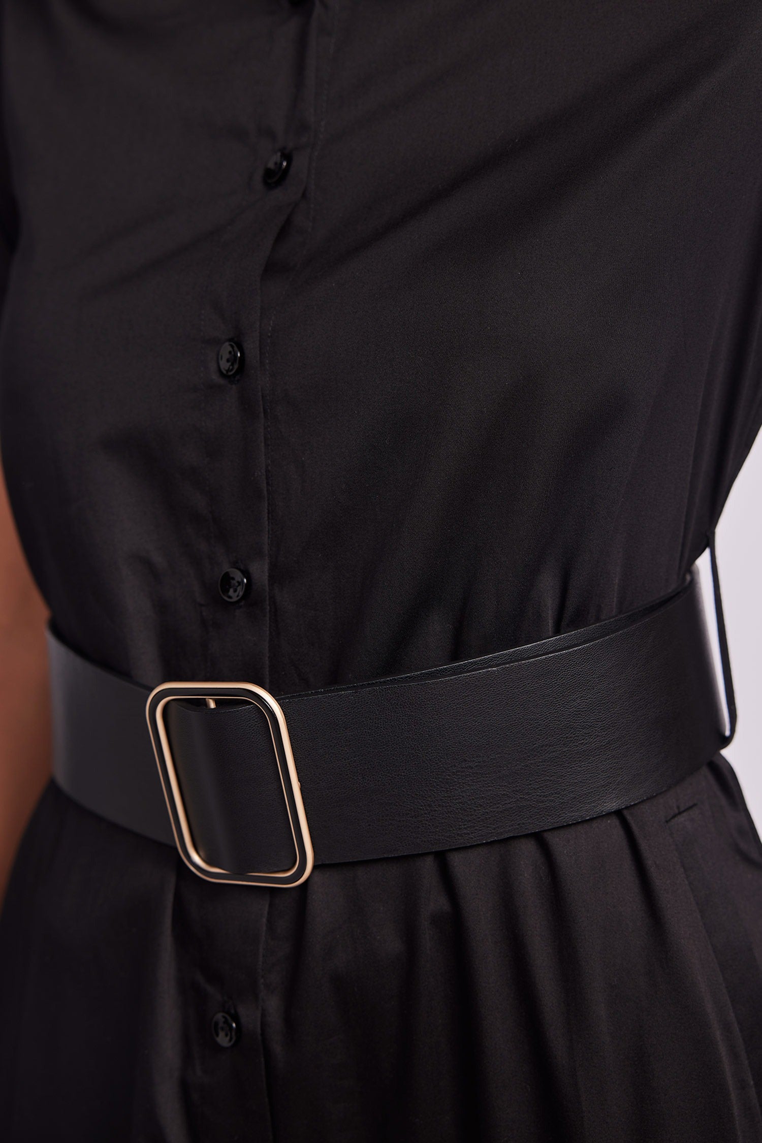 Black Cotton Buckles Collared Maxi Dress for Women