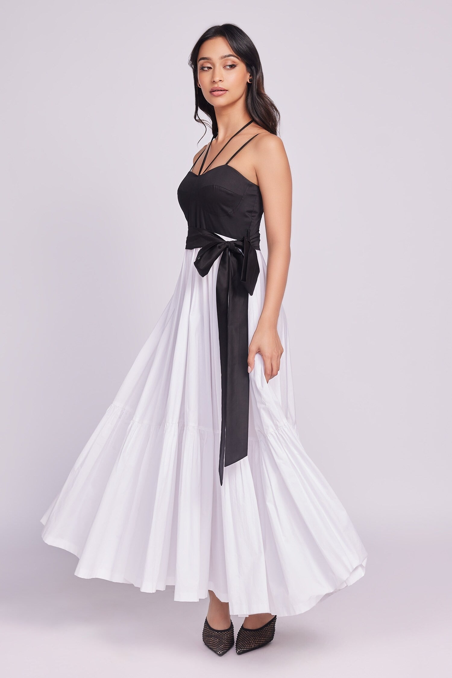 Black Cotton Two Tone Maxi Dress for Women
