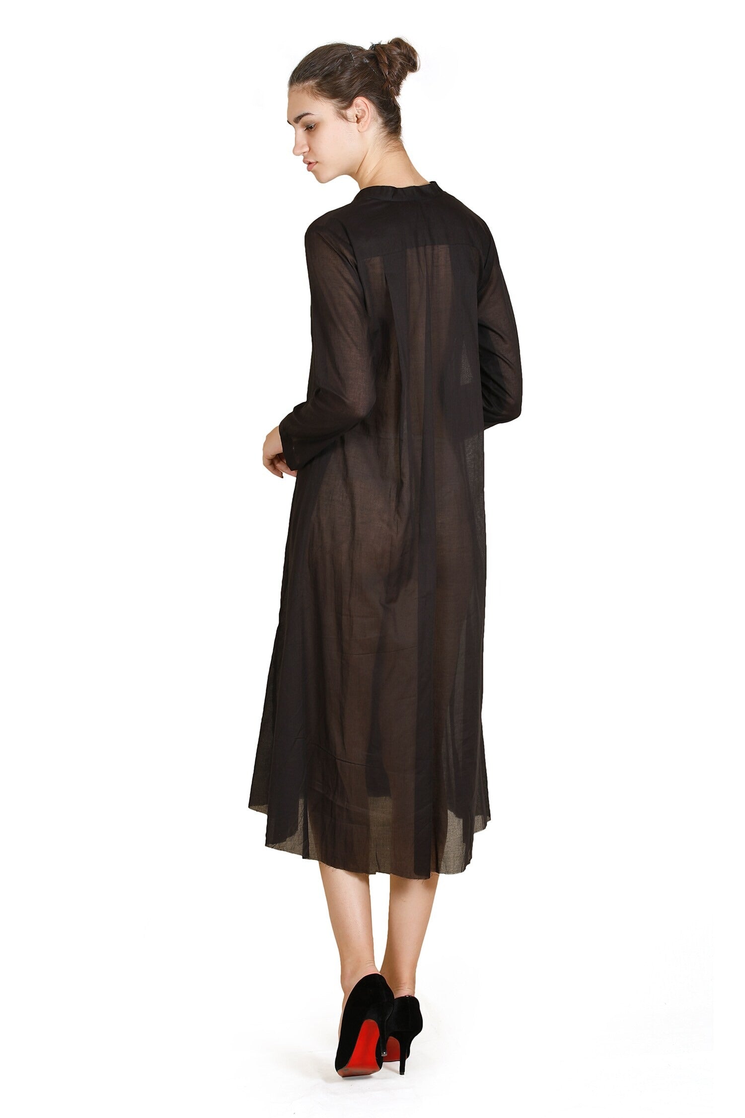 Black Cotton Viscose Split V-Neck Dress for Women