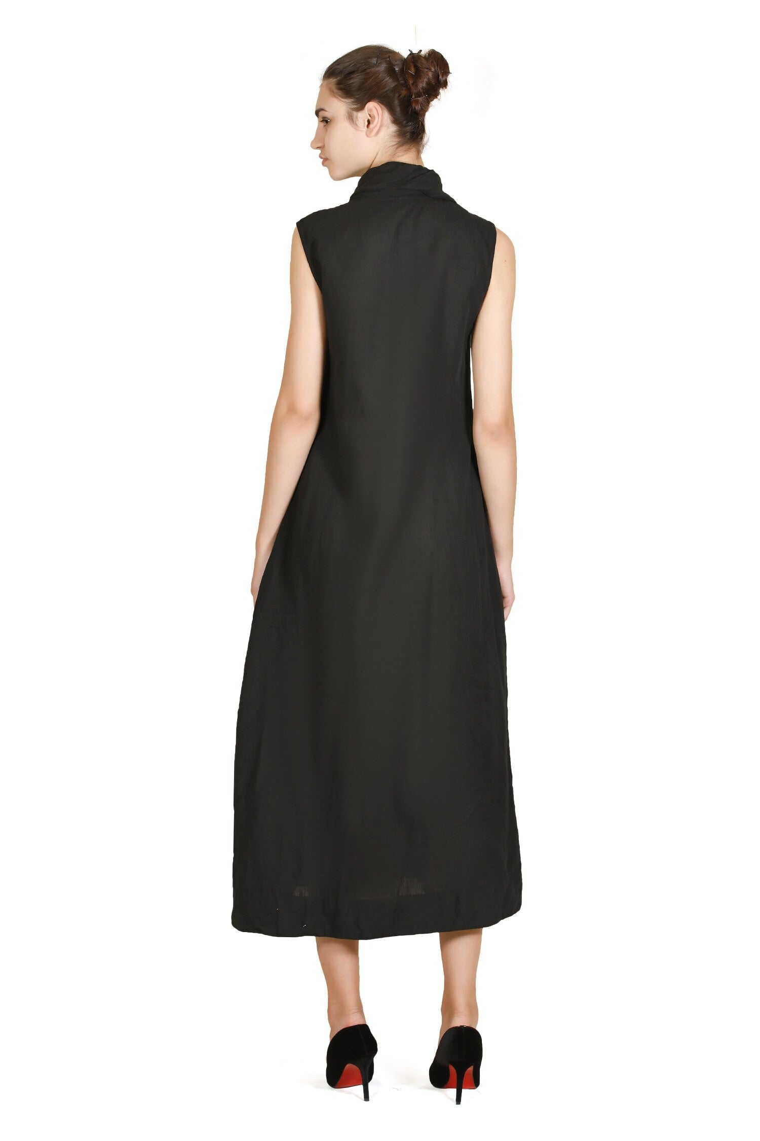 Black Cotton Viscose Cowl Neck Dress for Women
