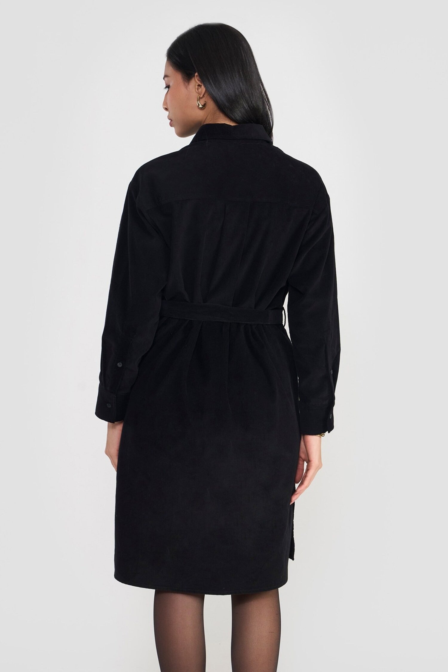 Black Cotton Collared Midi Dress for Women