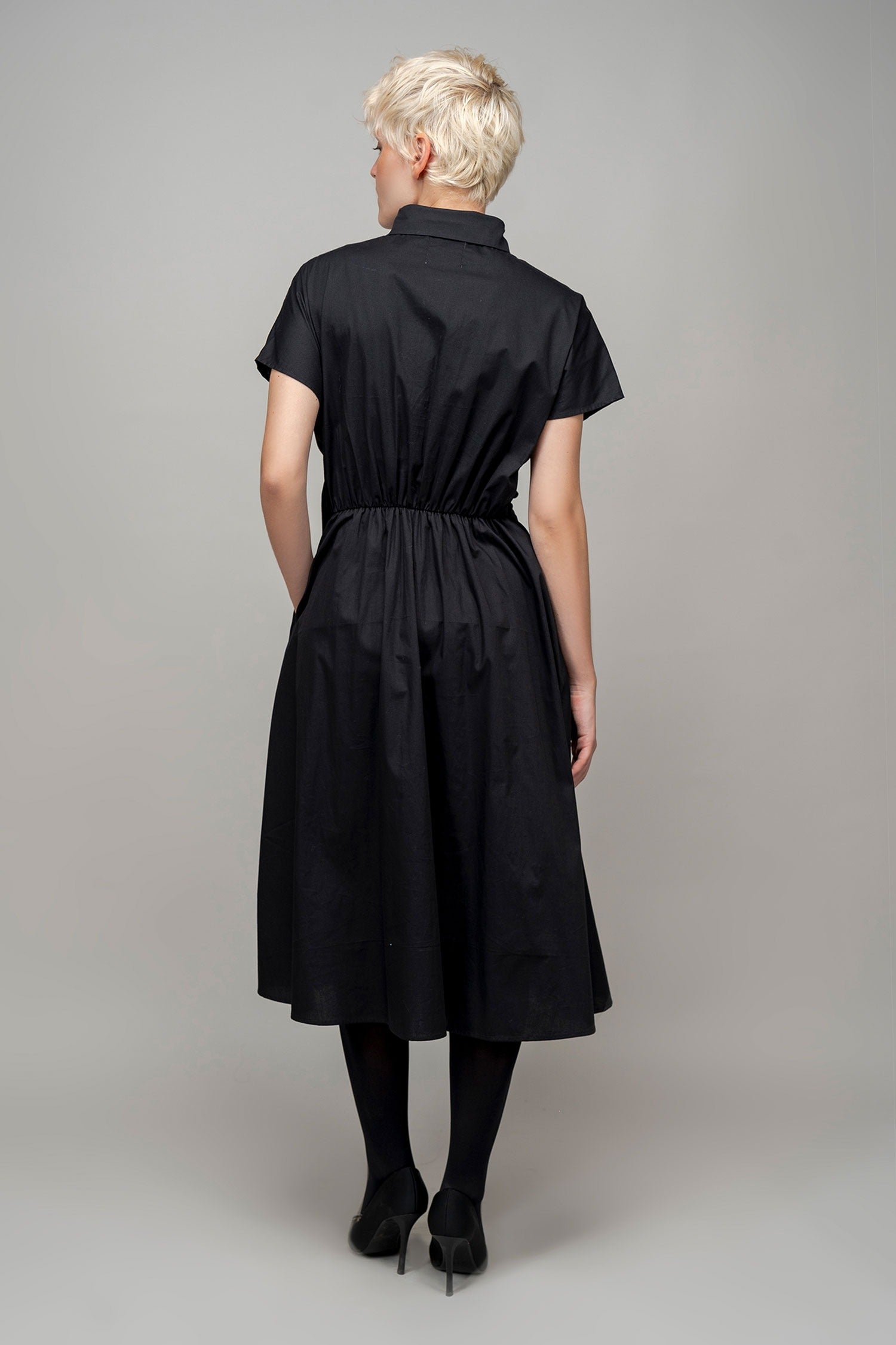 Black Cotton Collared Wrap Dress for Women