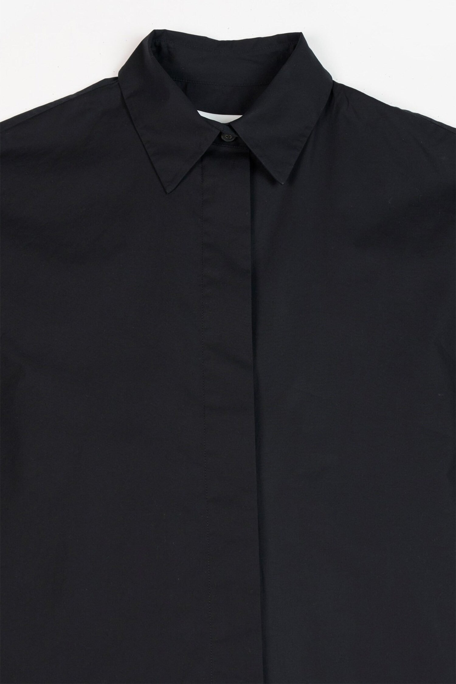 Black Cotton Plain Collared Neck Dress for Women