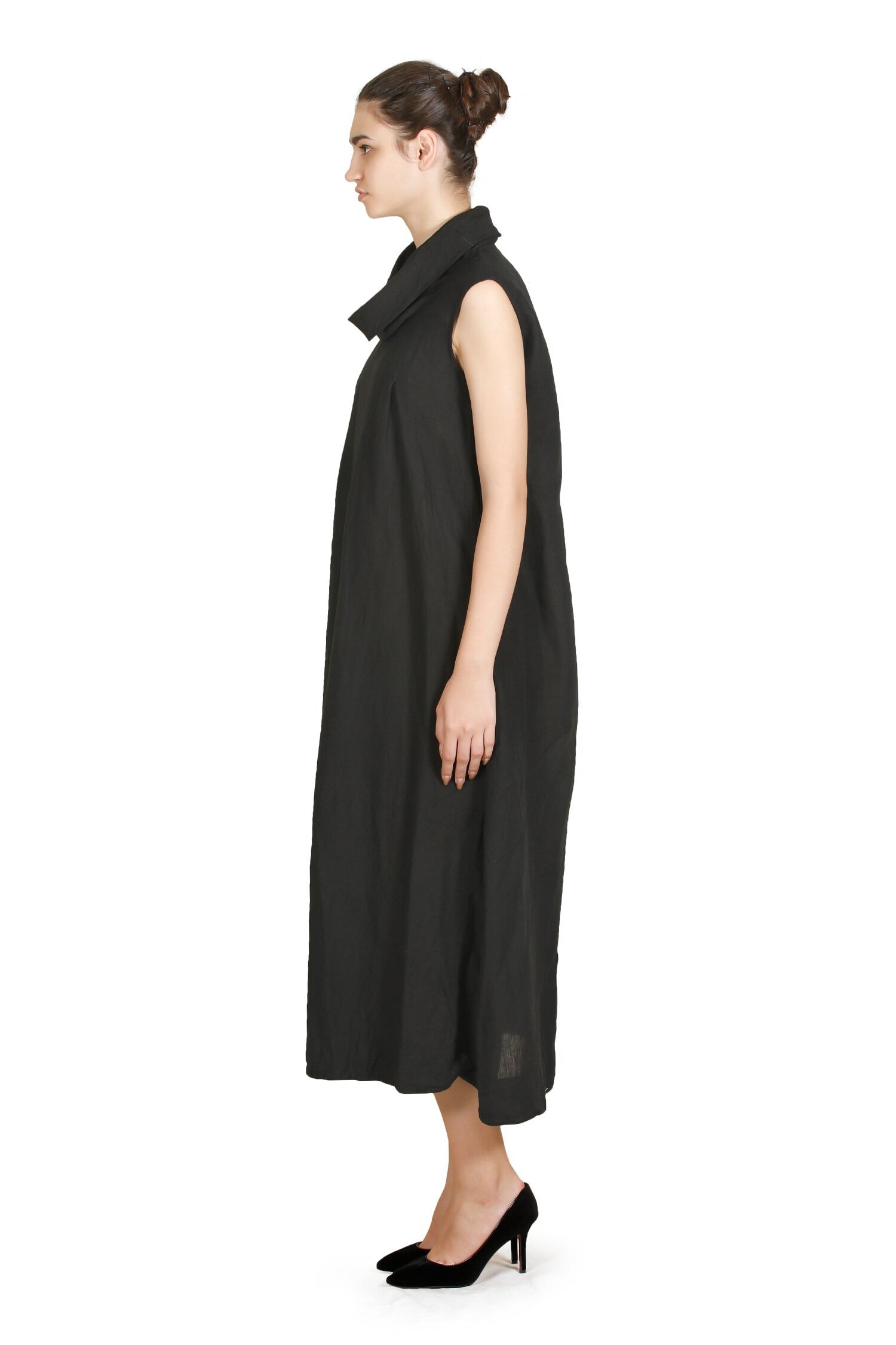 Black Cotton Viscose Cowl Neck Dress for Women