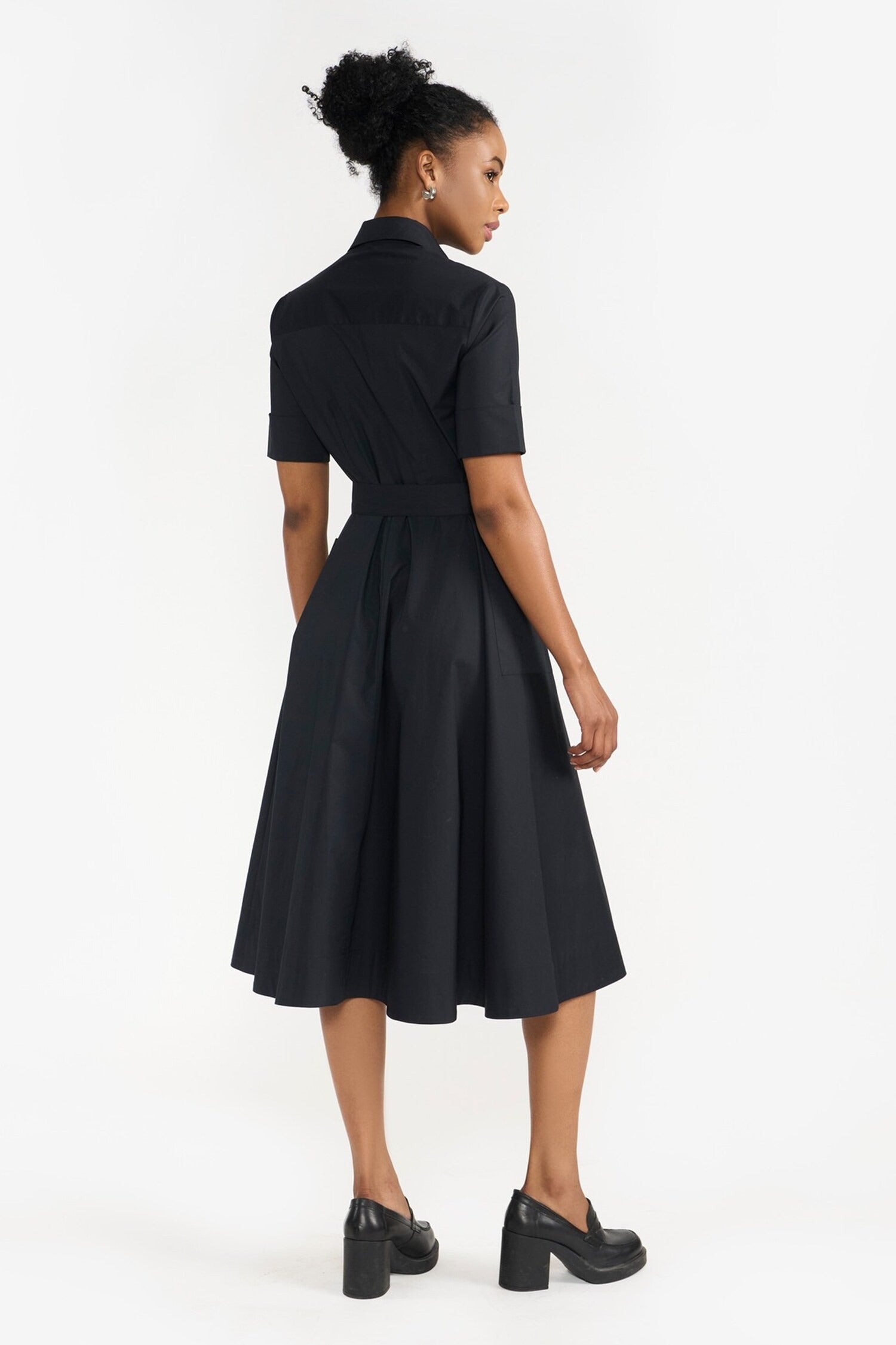 Black Cotton Collared Side Slit Dress for Women