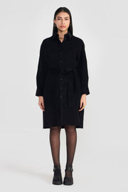 Black Cotton Collared Midi Dress for Women