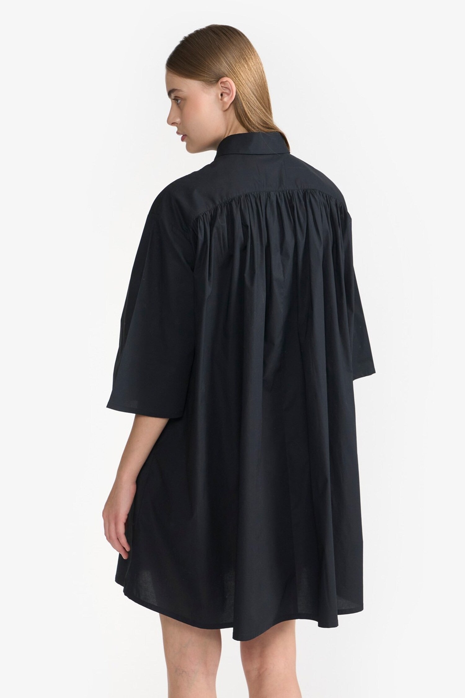 Black Cotton Plain Collared Neck Dress for Women