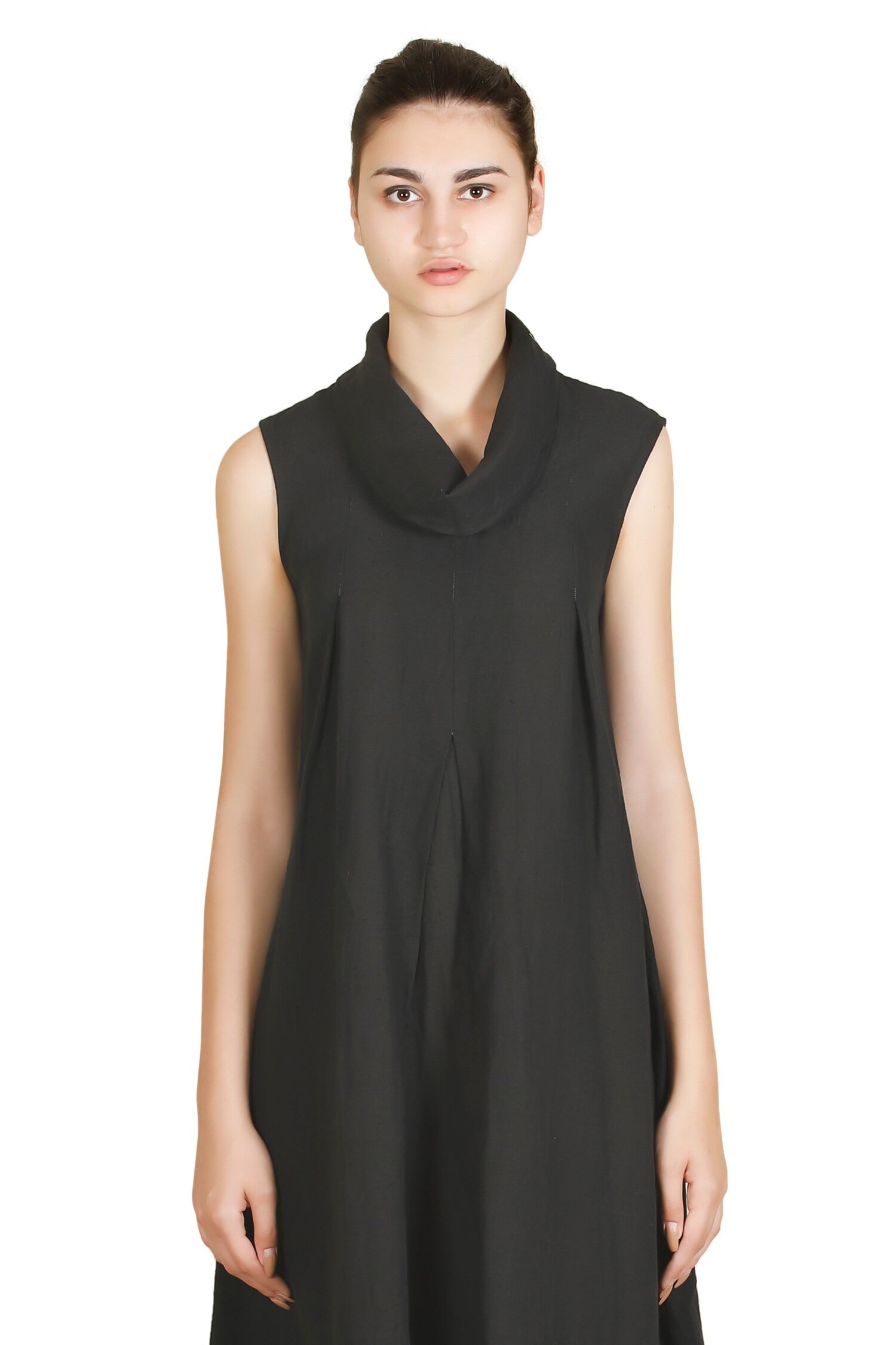 Black Cotton Viscose Cowl Neck Dress for Women