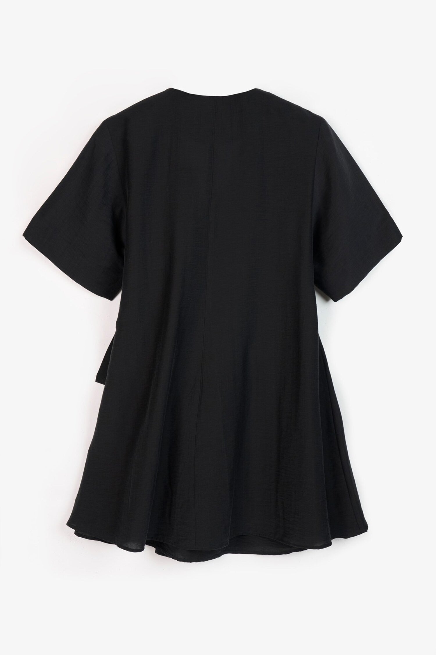 Black Cotton V-Neck Tie Waist Dress for Women