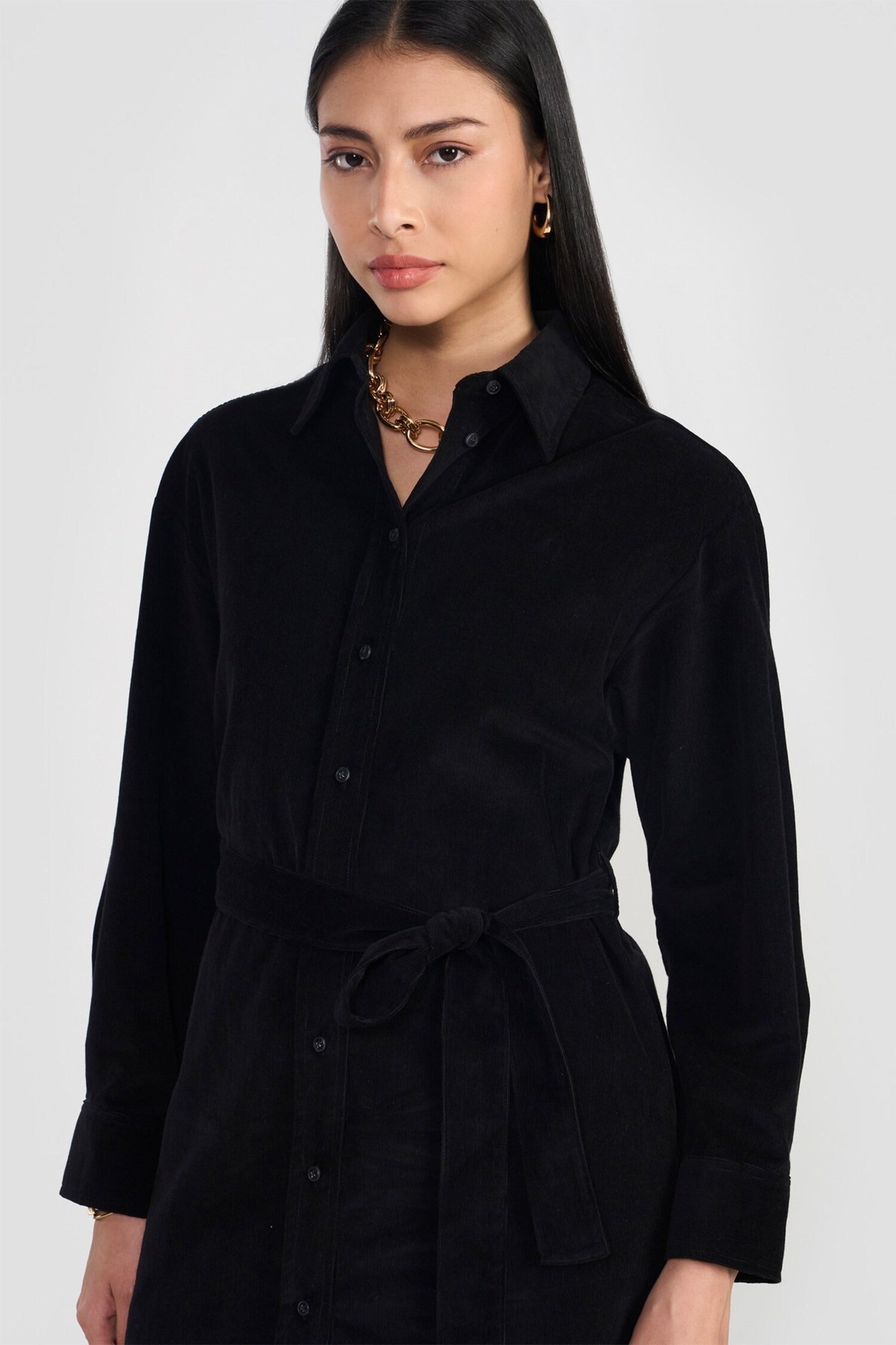 Black Cotton Collared Midi Dress for Women
