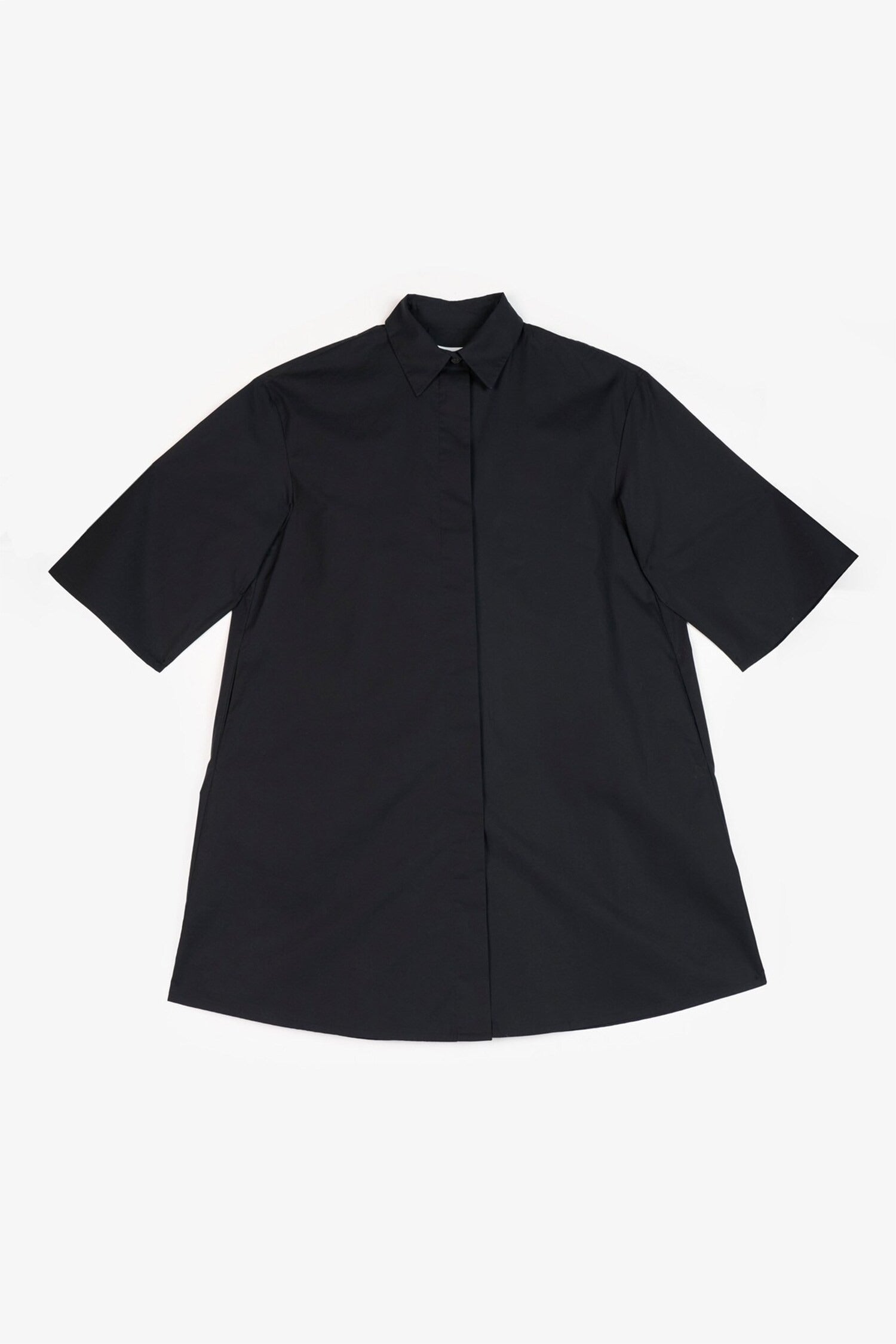 Black Cotton Plain Collared Neck Dress for Women