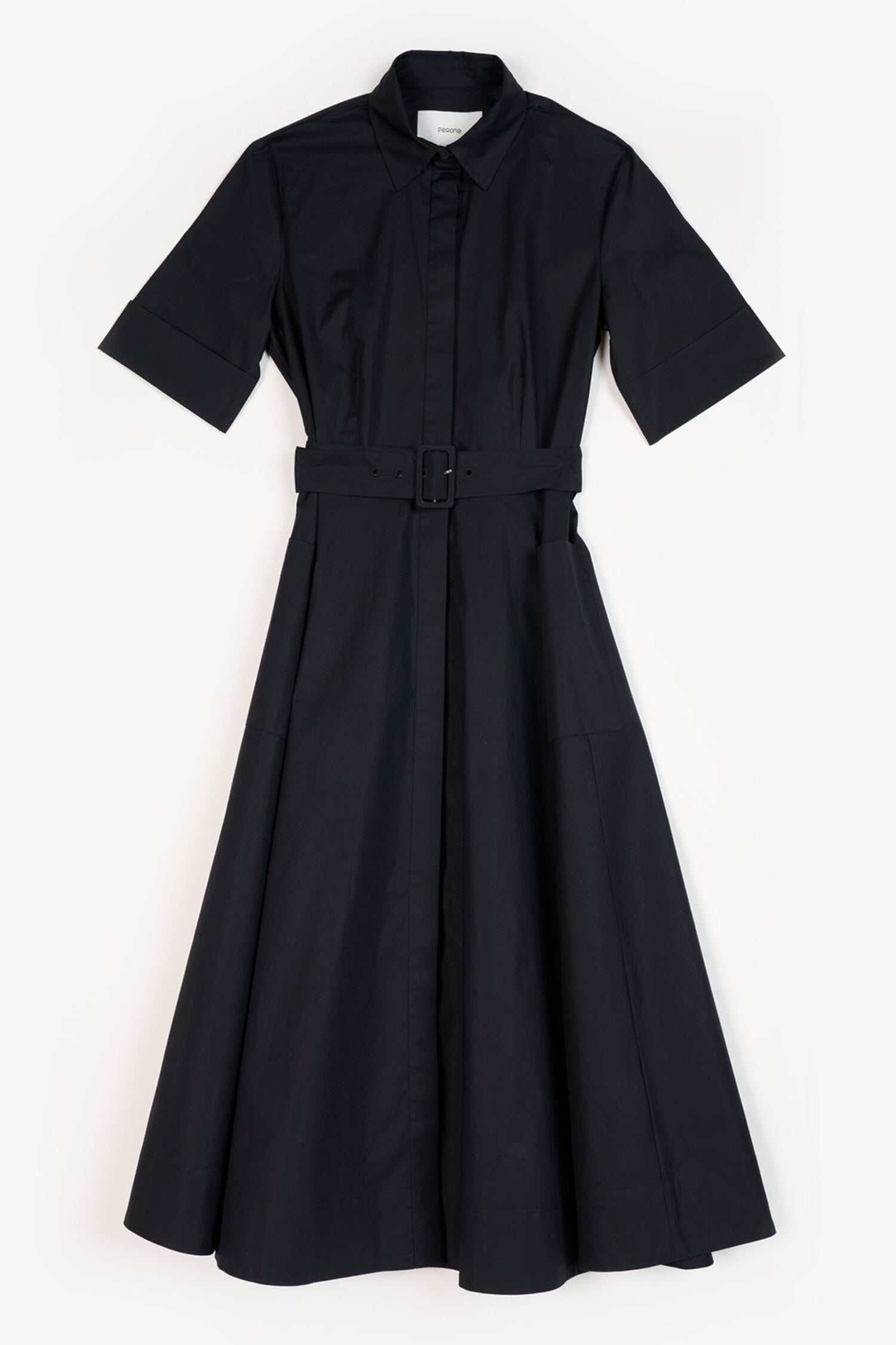 Black Cotton Collared Side Slit Dress for Women Black / L