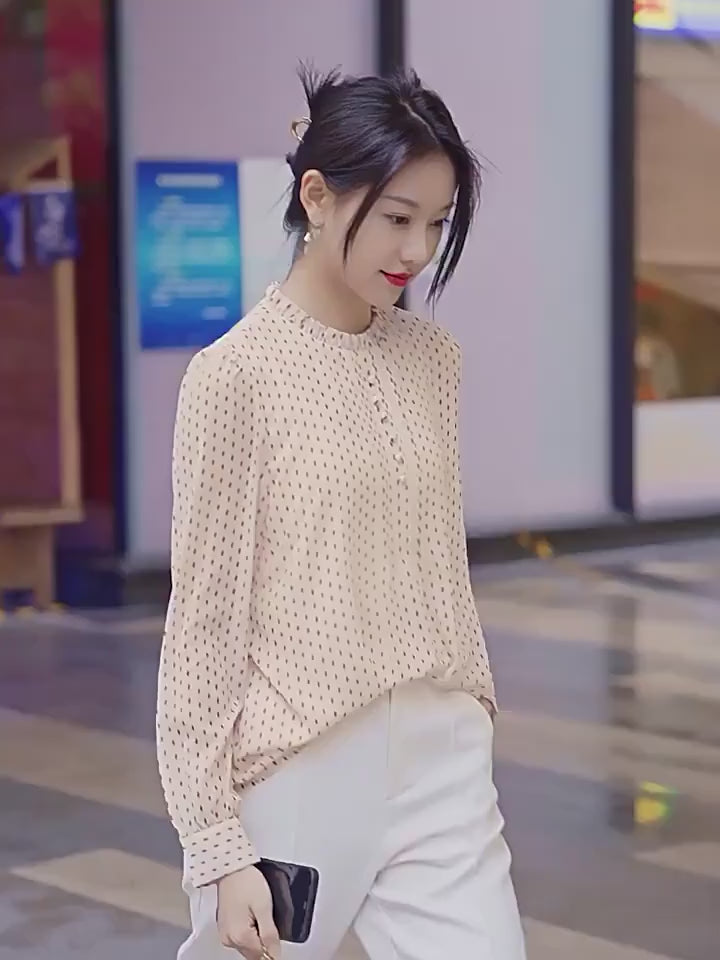 Load video: Sheer Pleated Polka Top